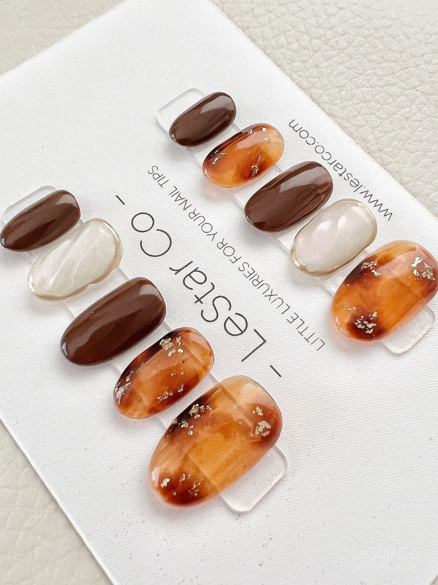 Reusable Amber Nails Premium Short Press on Nails Gel Manicure | Fake Nails | Handmade | Lestarco faux nails XWZ115