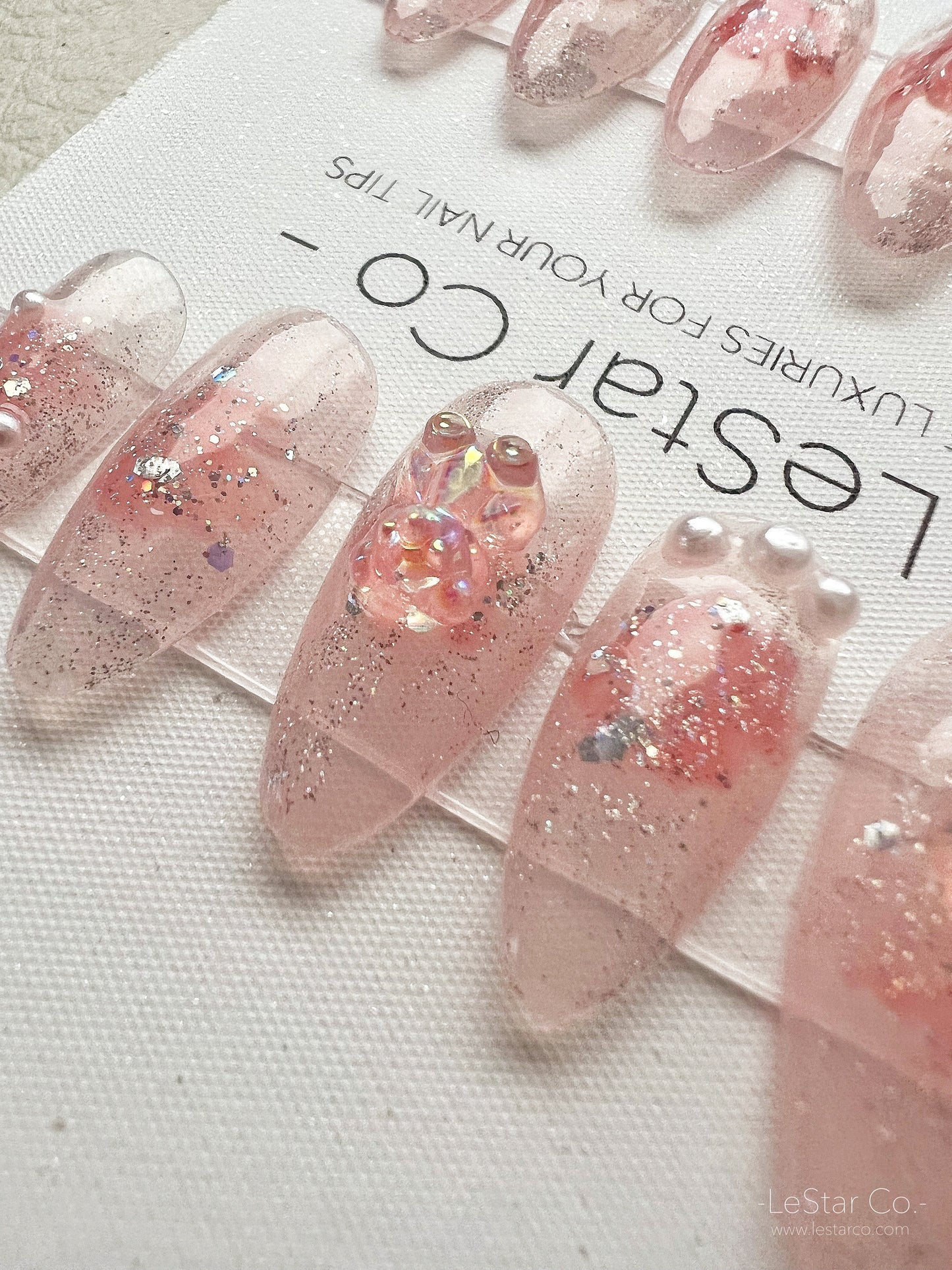Reusable Aurora Heart Bear Nails Premium Short Press on Nails Gel Manicure | Fake Nails | Handmade | Lestarco faux nails MXJ163