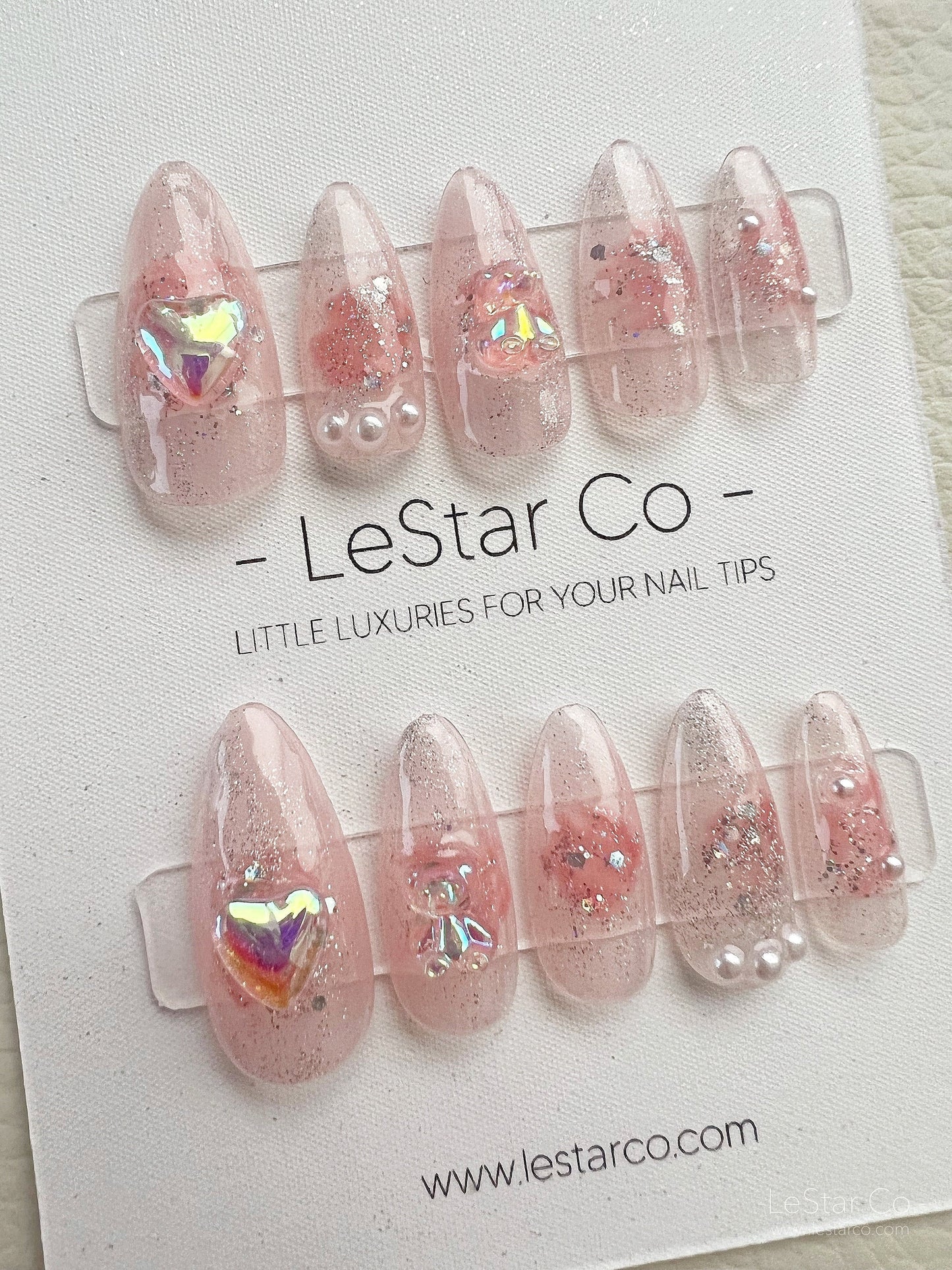 Reusable Aurora Heart Bear Nails Premium Short Press on Nails Gel Manicure | Fake Nails | Handmade | Lestarco faux nails MXJ163