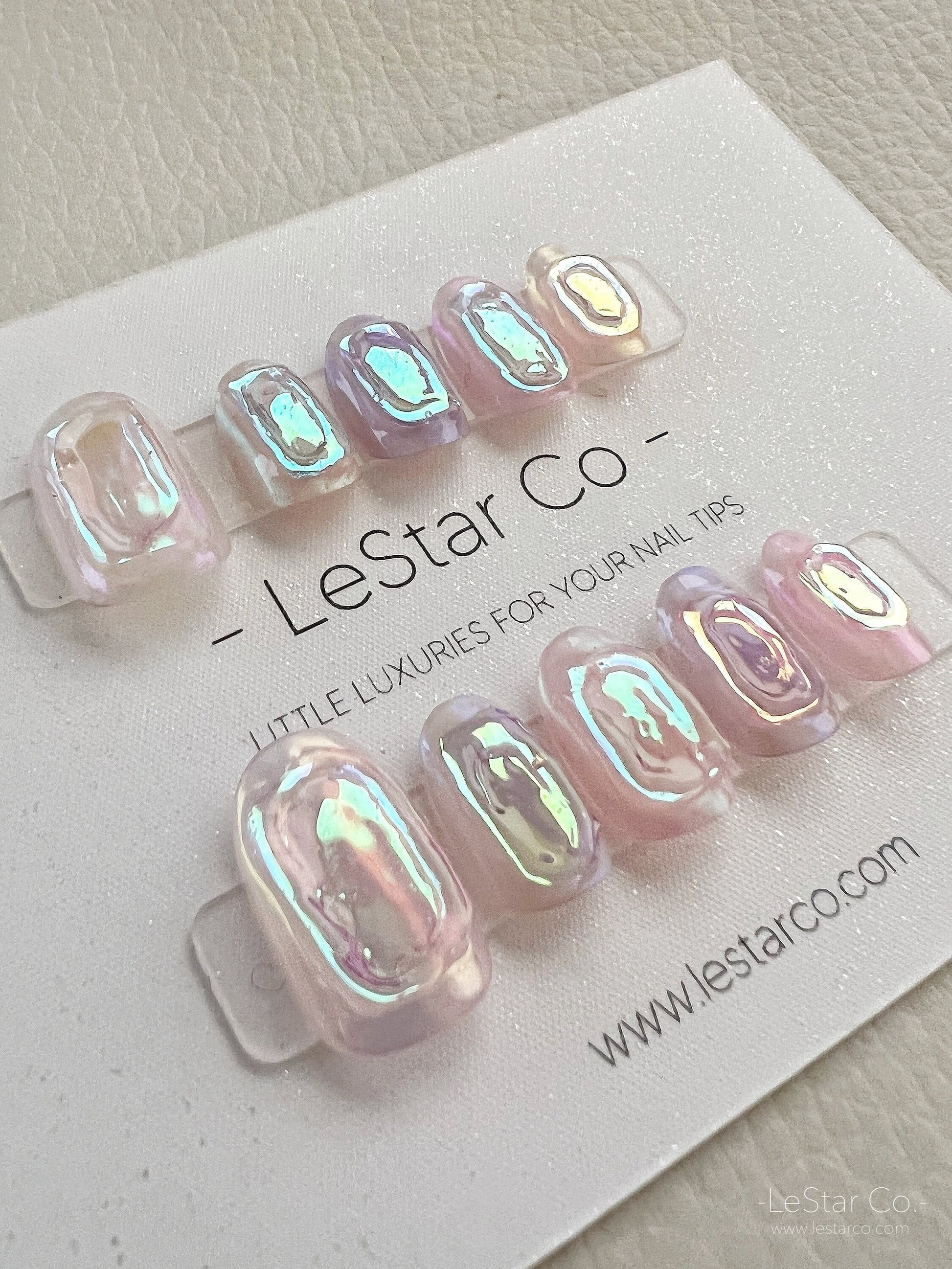 Reusable Iridescent Icy Premium Short Press on Nails Gel Manicure | Fake Nails | Handmade | Lestarco faux nails 132zz