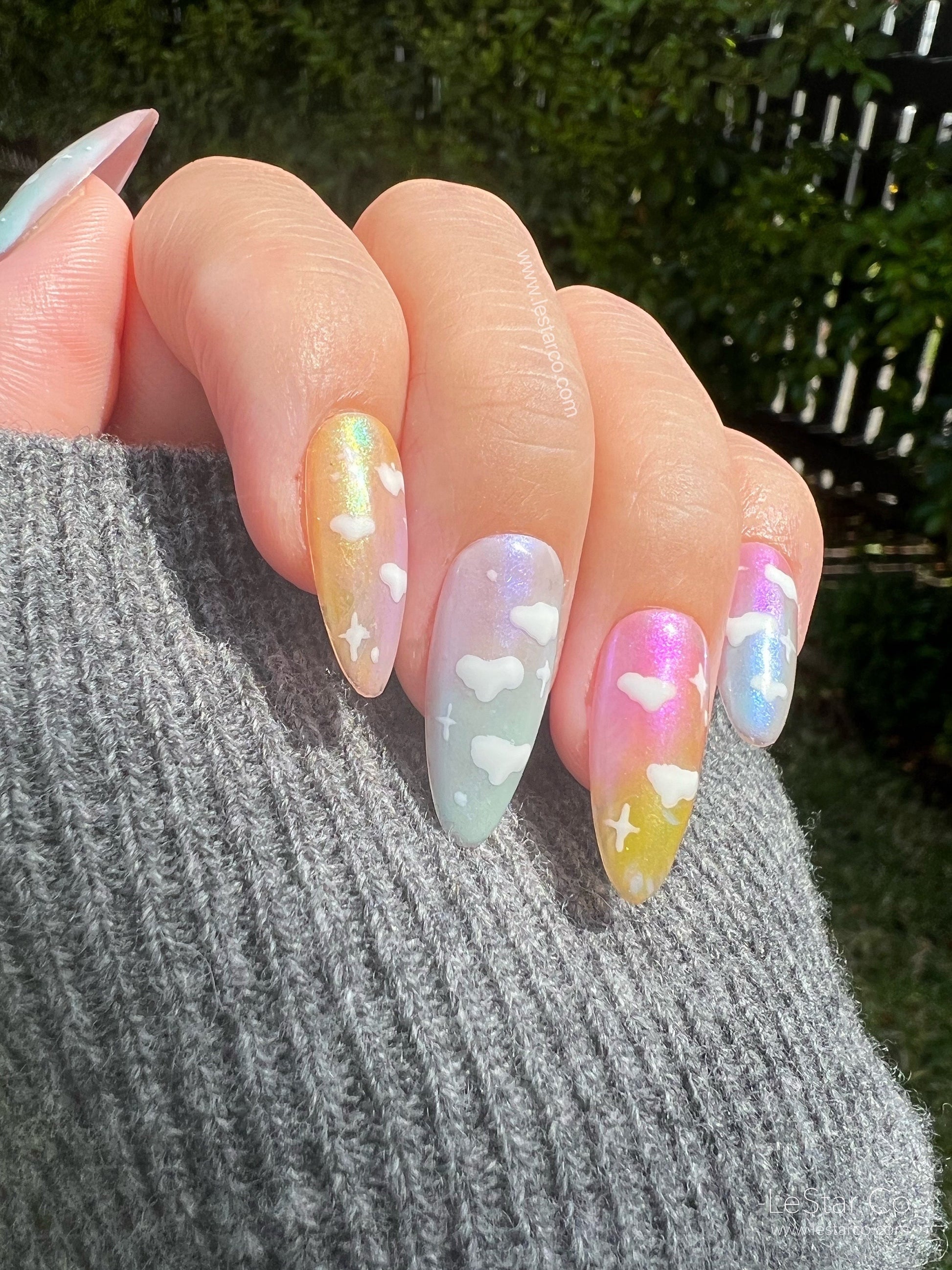 Reusable Rainbow Cloud | Premium Press on Nails Gel Manicure | Fake Nails | Handmade | Lestarco faux nails 146zz