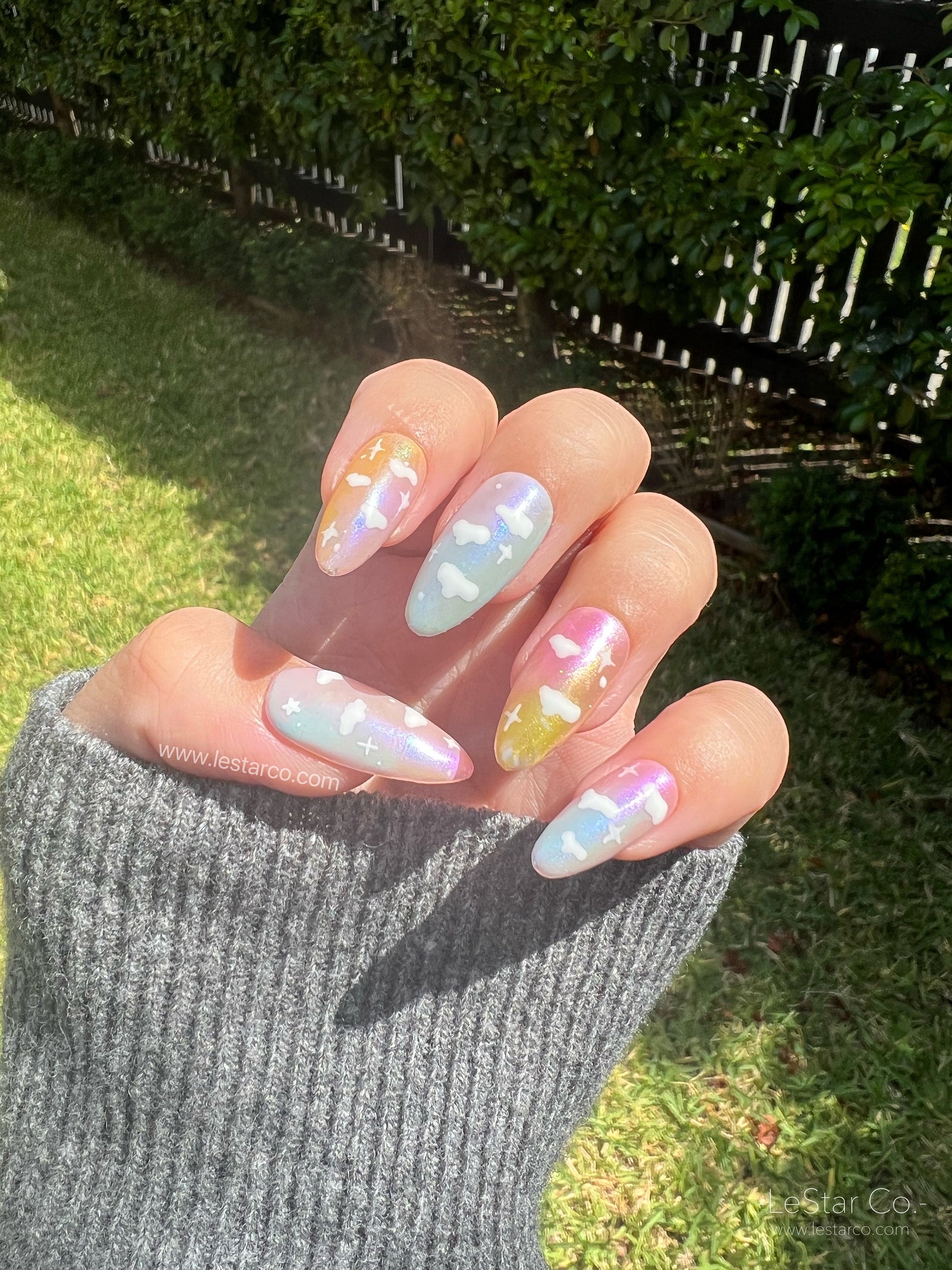 Reusable Rainbow Cloud | Premium Press on Nails Gel Manicure | Fake Nails | Handmade | Lestarco faux nails 146zz