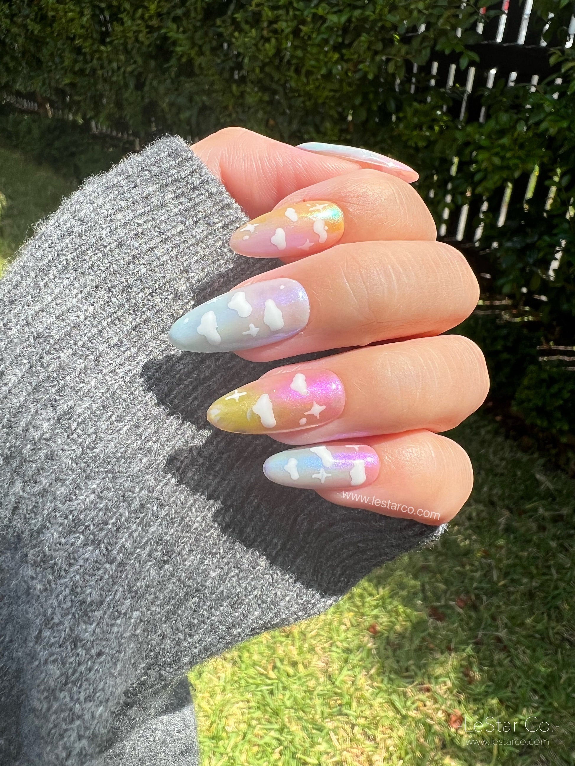 Reusable Rainbow Cloud | Premium Press on Nails Gel Manicure | Fake Nails | Handmade | Lestarco faux nails 146zz