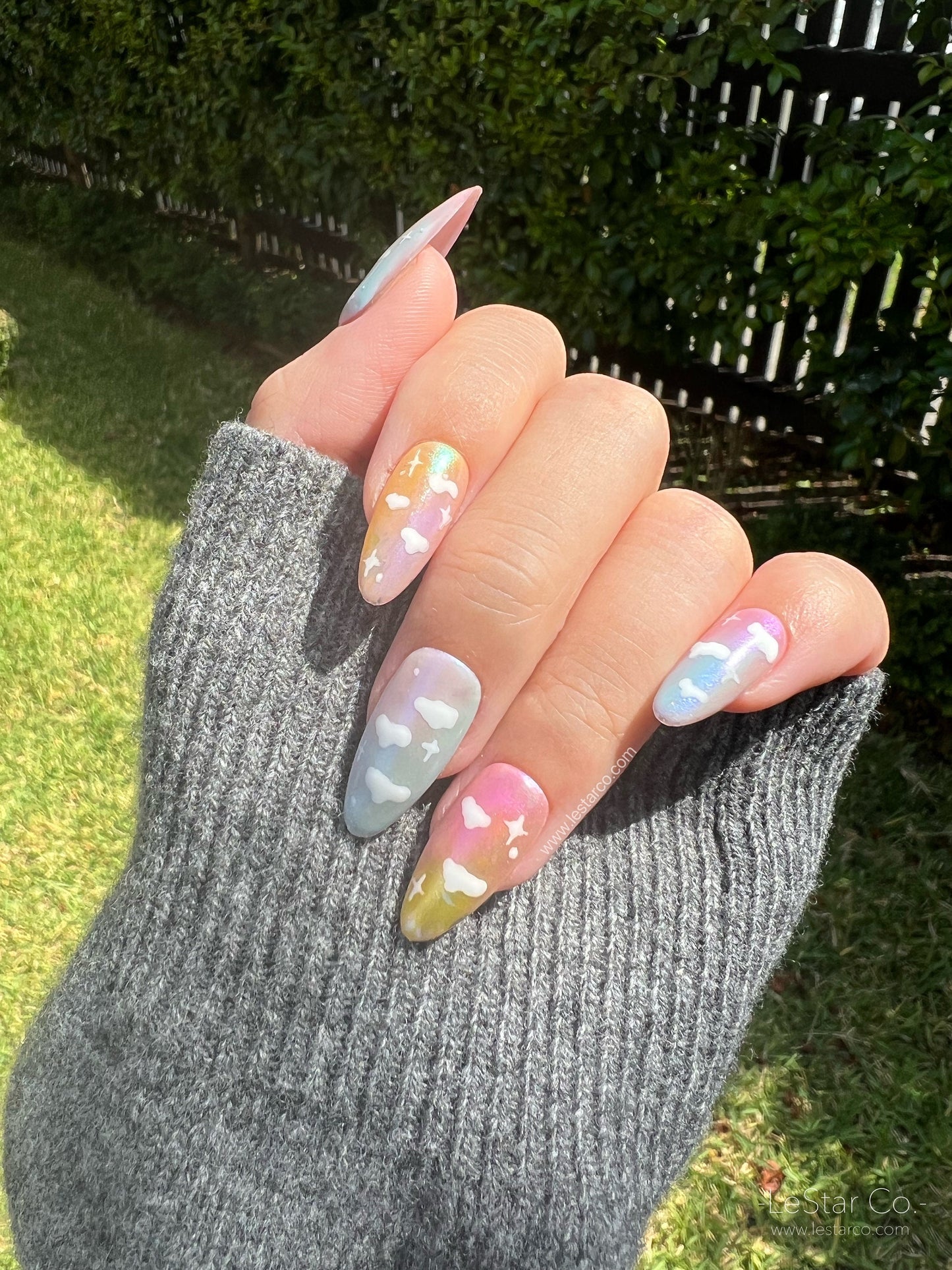 Reusable Rainbow Cloud | Premium Press on Nails Gel Manicure | Fake Nails | Handmade | Lestarco faux nails 146zz
