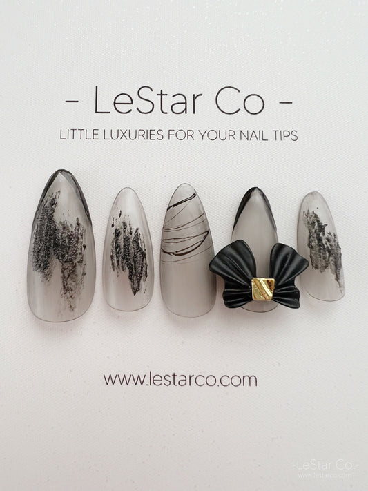 Reusable Matte Black Bow Ribbon | Premium Press on Nails Gel | Fake Nails | Cute Fun Colorful Colorful Gel Nail Artist faux nails 152zz