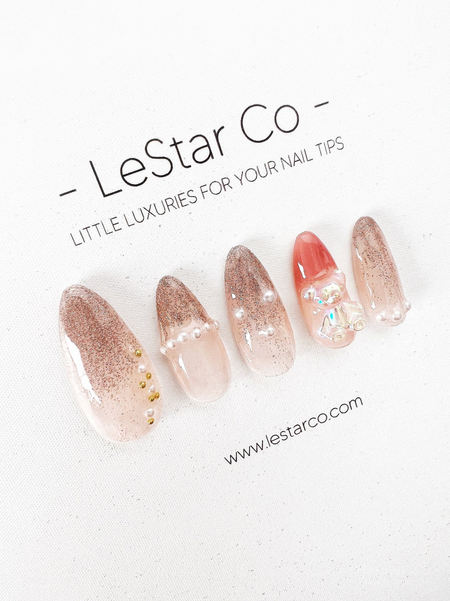Reusable Shimmer Arora Teddy Bear Cloud Premium Press on Nails Gel Manicure | Fake Nails | Handmade | Lestarco faux nails XWZ190