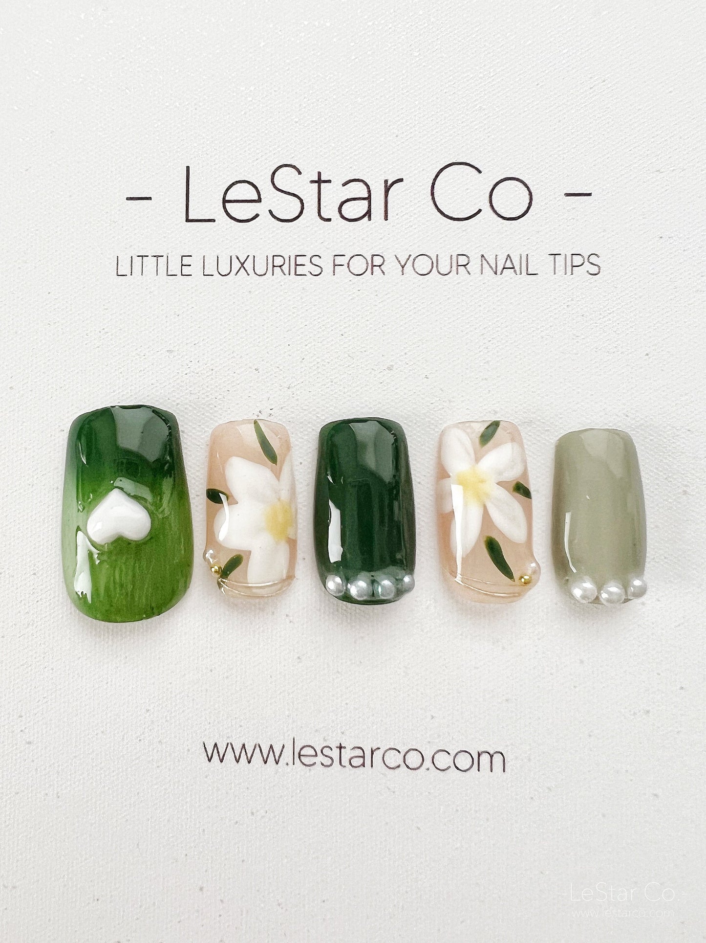 Reusable So Fresh Green Spring Flower Premium Press on Nails Gel Manicure | Fake Nails | Handmade | Lestarco faux nails XWZ201