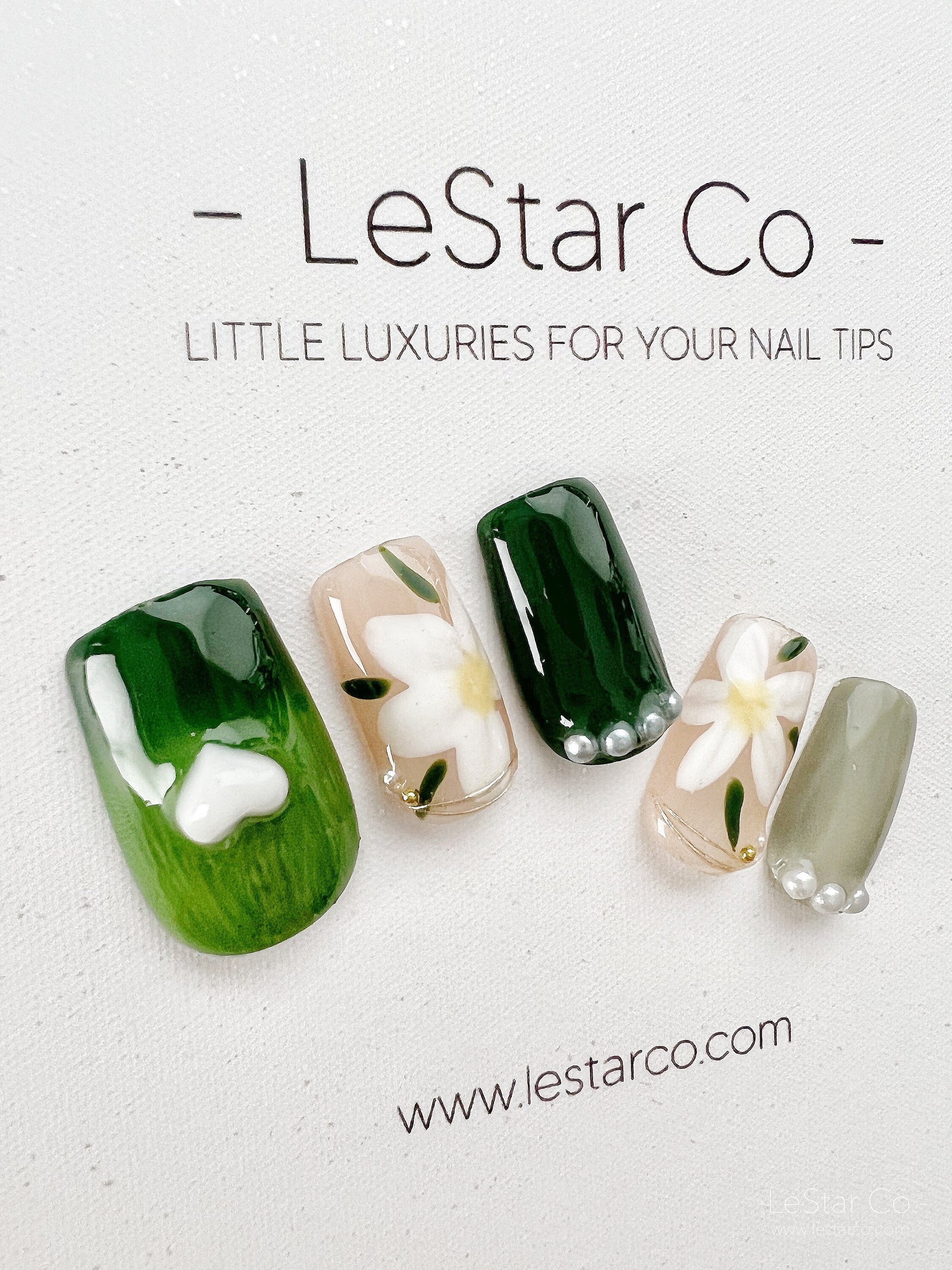 Reusable So Fresh Green Spring Flower Premium Press on Nails Gel Manicure | Fake Nails | Handmade | Lestarco faux nails XWZ201