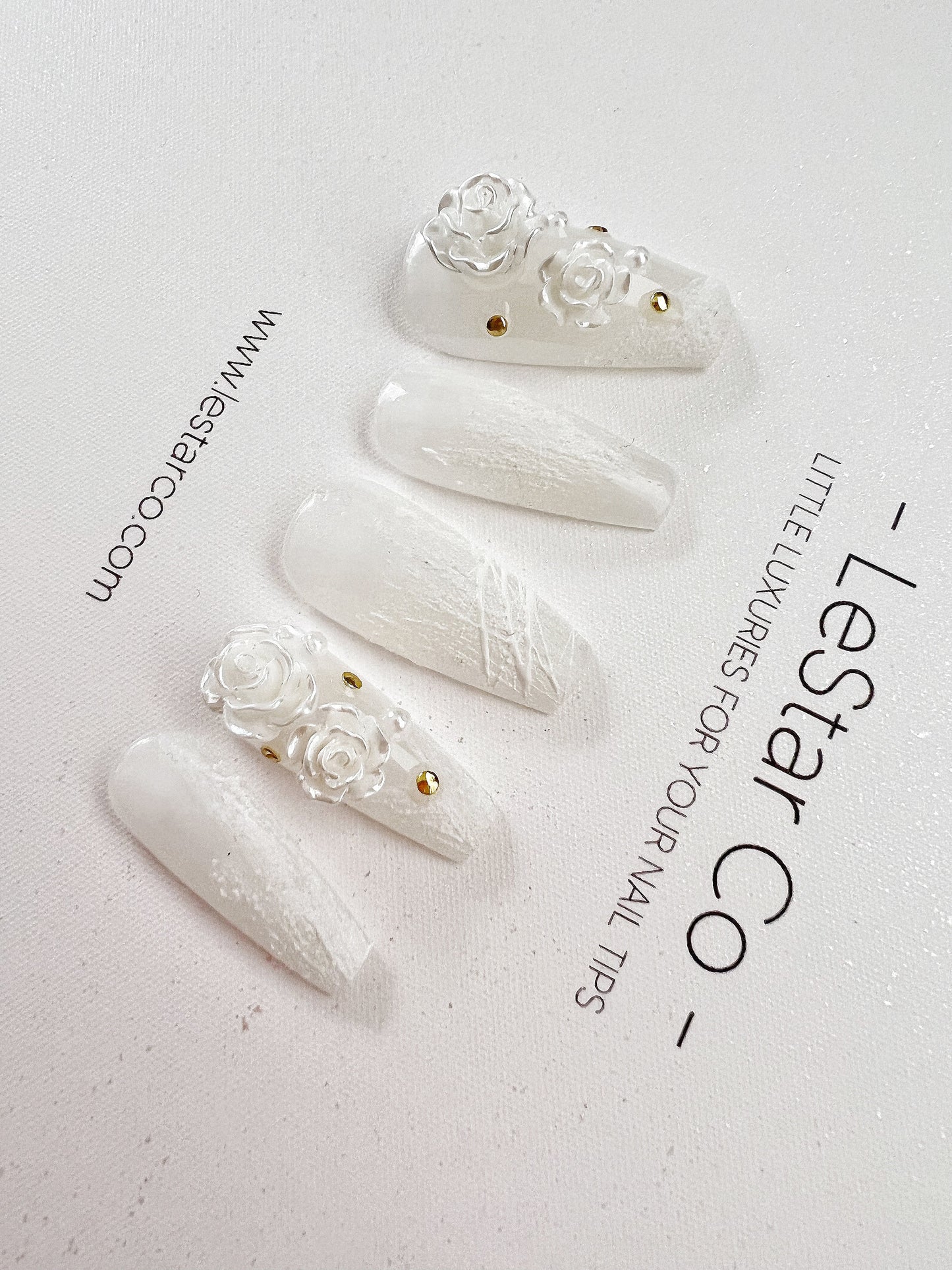 Reusable White Rosa Alba | Premium Press on Nails Gel | Fake Nails | Cute Fun Colorful Colorful Gel Nail Artist faux nails XWZ183