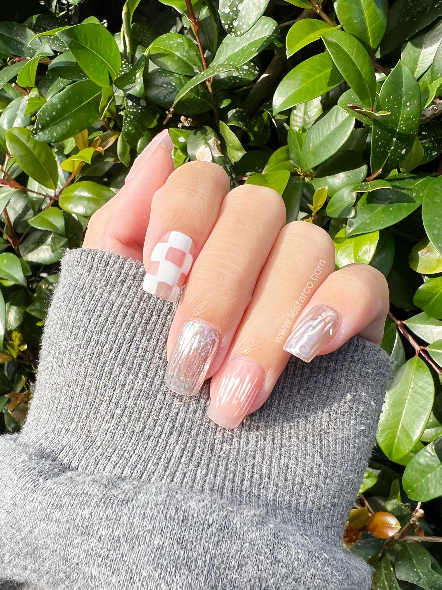 Reusable White Checkerboard | Premium Press on Nails Gel | Fake Nails | Cute Fun Colorful Colorful Gel Nail Artist faux nails XWZ184
