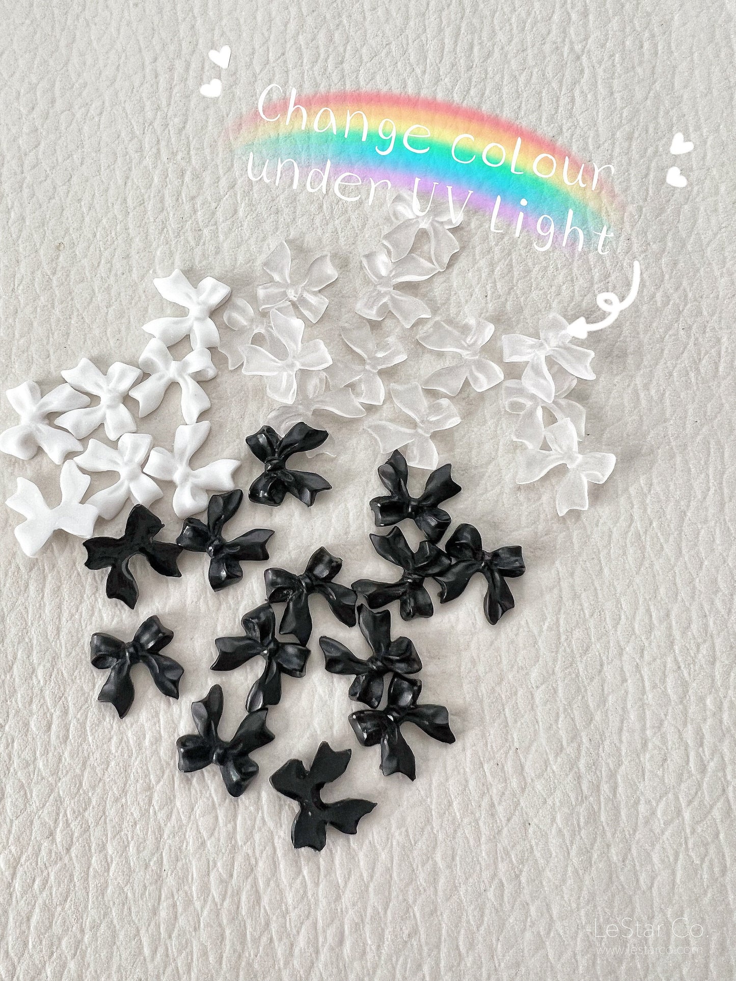 10PCS UV Colour Change Bowtie Ribbon/ Black /White Nail Decals/ Nail Art DIY Charm Bowknot Resin Supply