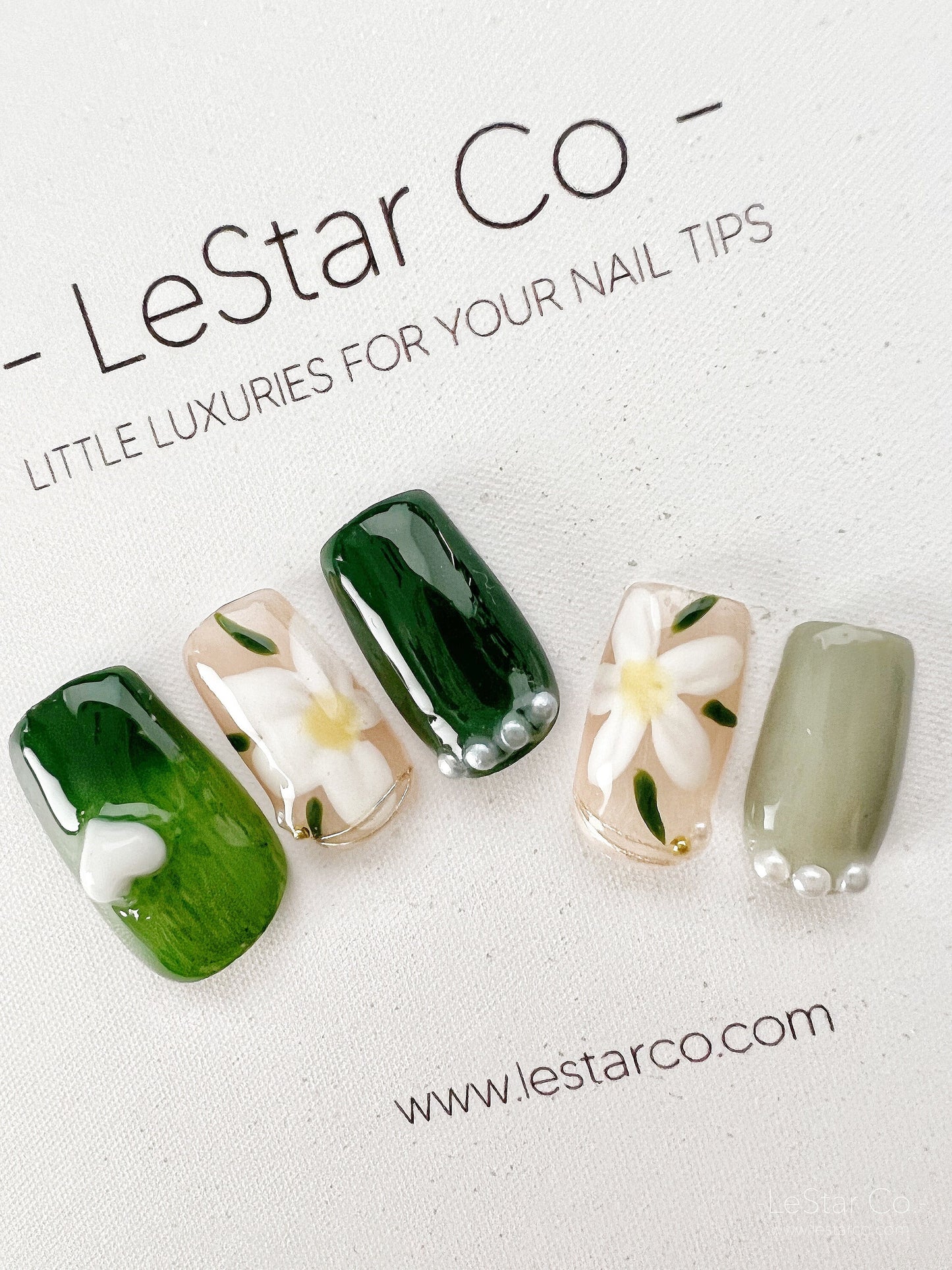 Reusable So Fresh Green Spring Flower Premium Press on Nails Gel Manicure | Fake Nails | Handmade | Lestarco faux nails XWZ201
