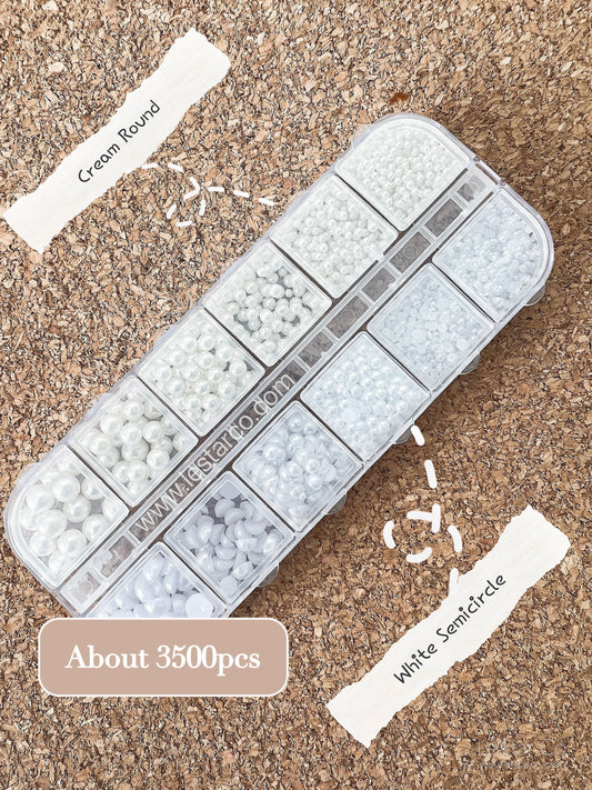 12 Grids Semicircle/Round Pearls Multi Size White Cream Pearls Nail Deco Mixed Semicircular pearls nail art charm  UV gel UV resin crafts