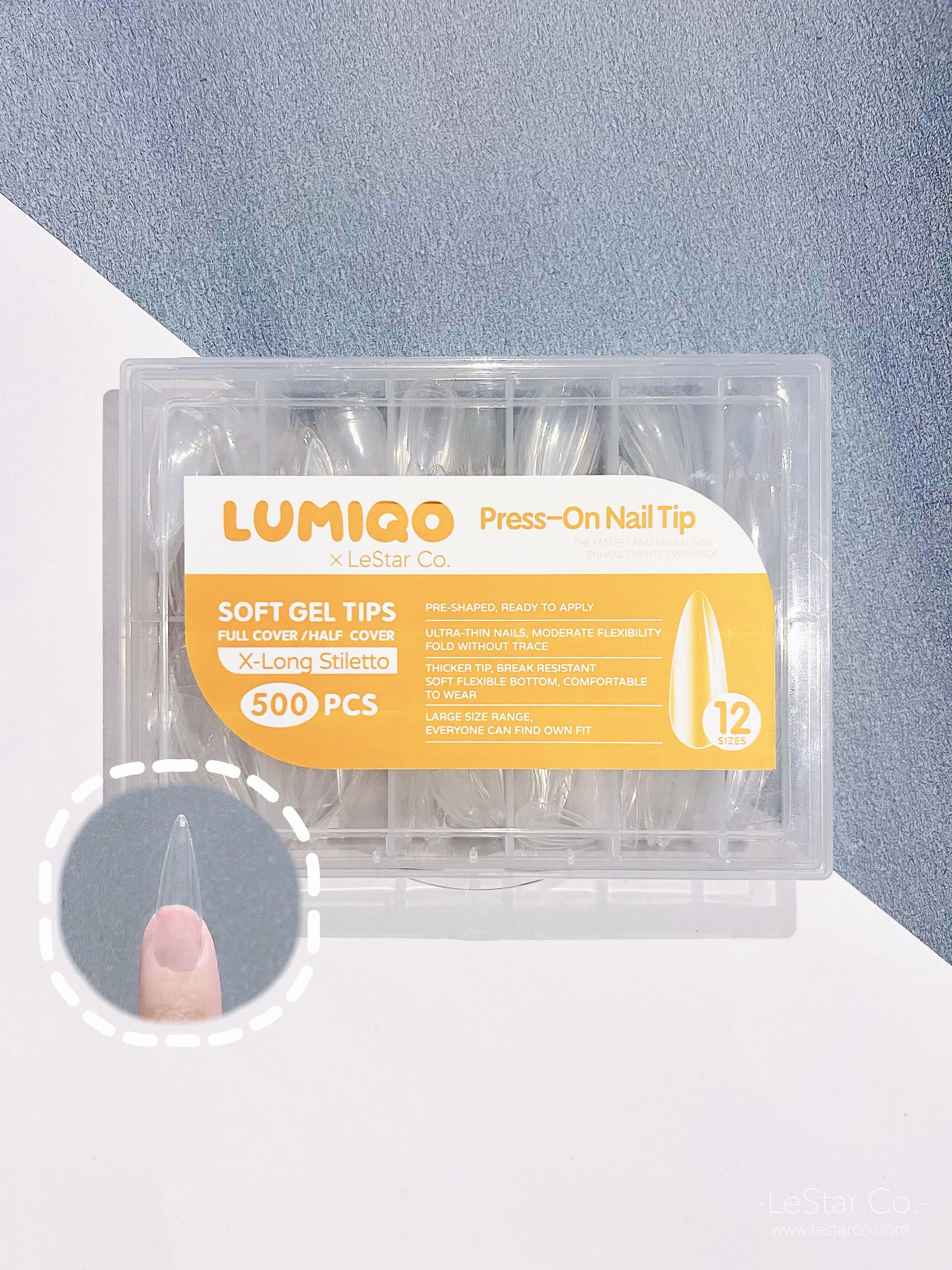 500pcs/12 Sizes Extra Long Stiletto Soft Gel Nail Tip Clear Press on Nail  Full Cover/Half Cover False Nails By LUMIQO DIY Nailart