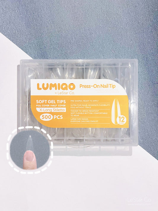 500pcs/12 Sizes Extra Long Stiletto Soft Gel Nail Tip Clear Press on Nail  Full Cover/Half Cover False Nails By LUMIQO DIY Nailart