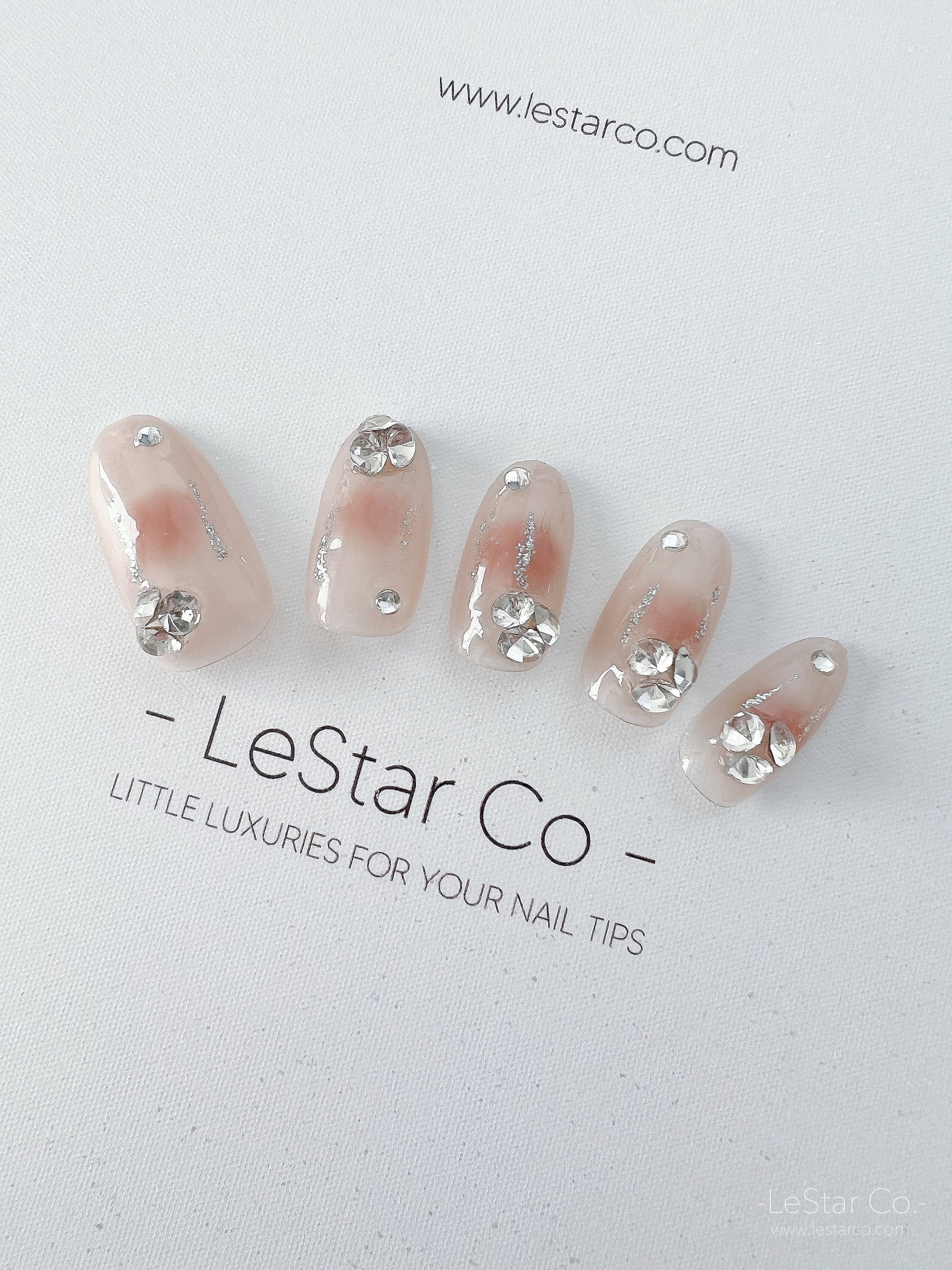 Reusable Blush and Crystal | Premium Press on Nails Gel | Fake Nails | Cute Fun Colorful Colorful Gel Nail Artist faux nails xx204
