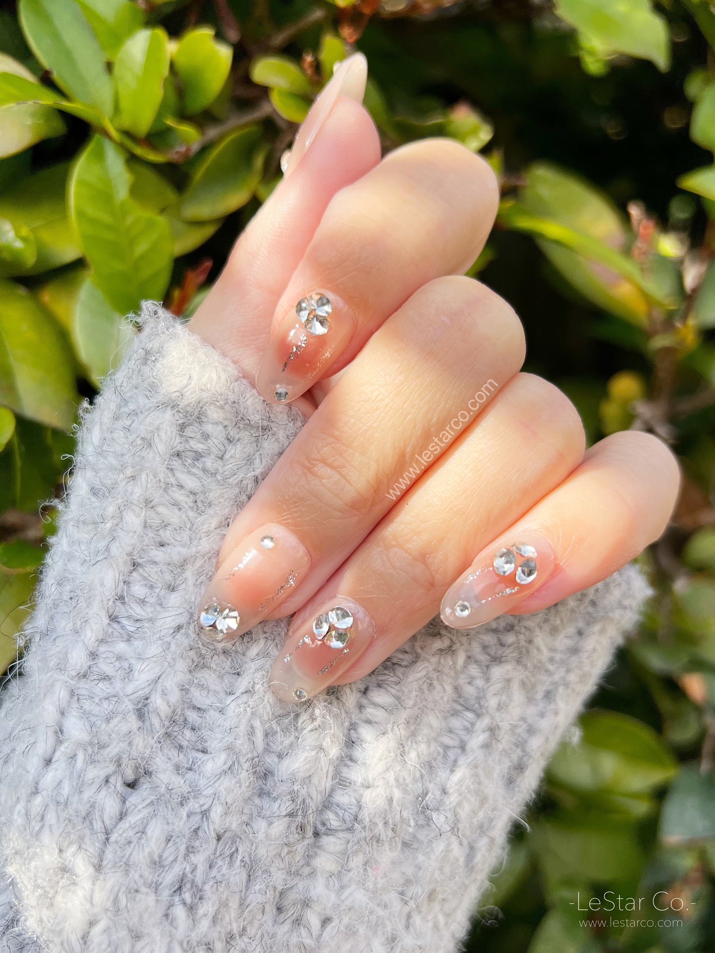 Reusable Blush and Crystal | Premium Press on Nails Gel | Fake Nails | Cute Fun Colorful Colorful Gel Nail Artist faux nails xx204