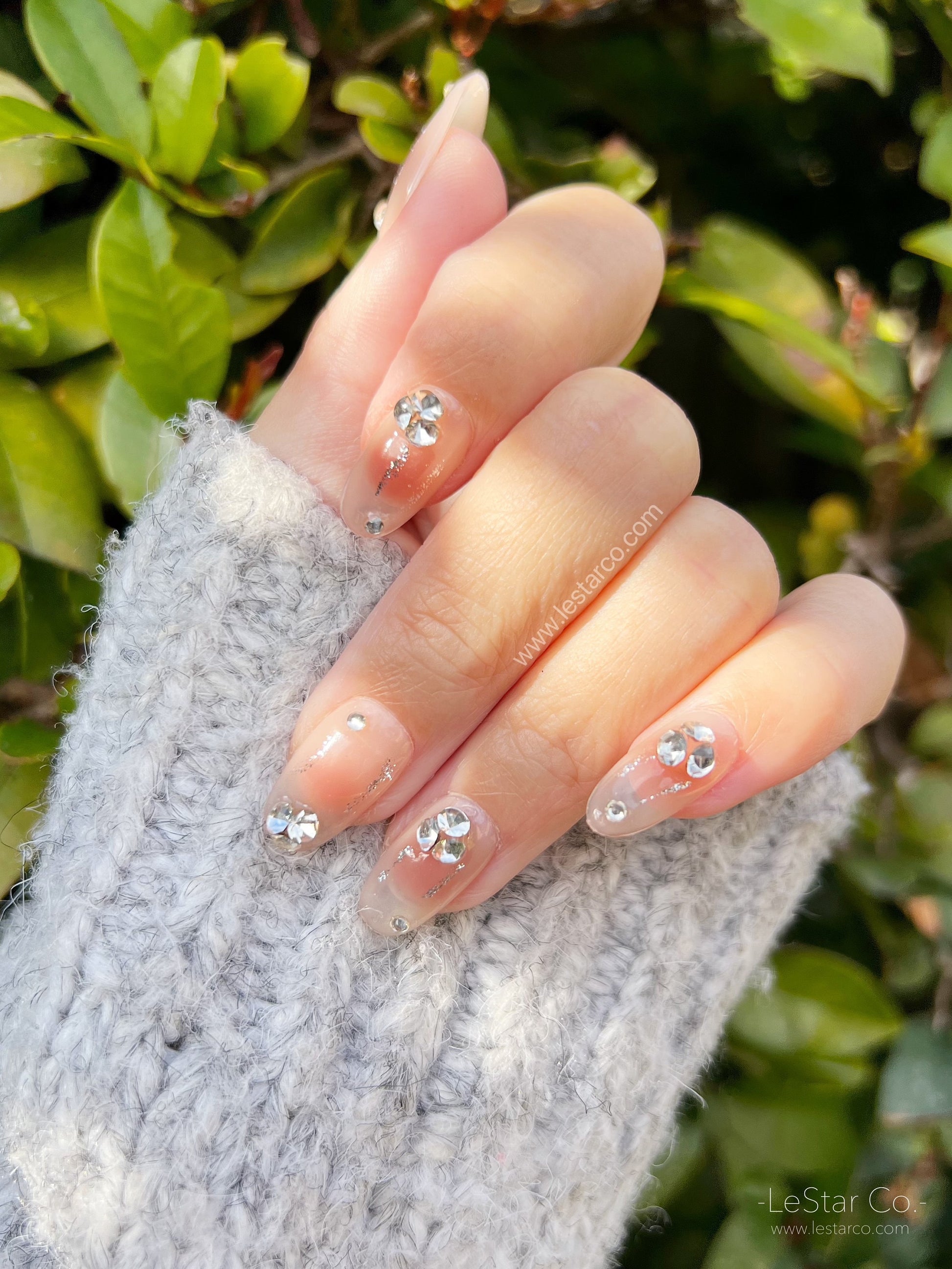 Reusable Blush and Crystal | Premium Press on Nails Gel | Fake Nails | Cute Fun Colorful Colorful Gel Nail Artist faux nails xx204