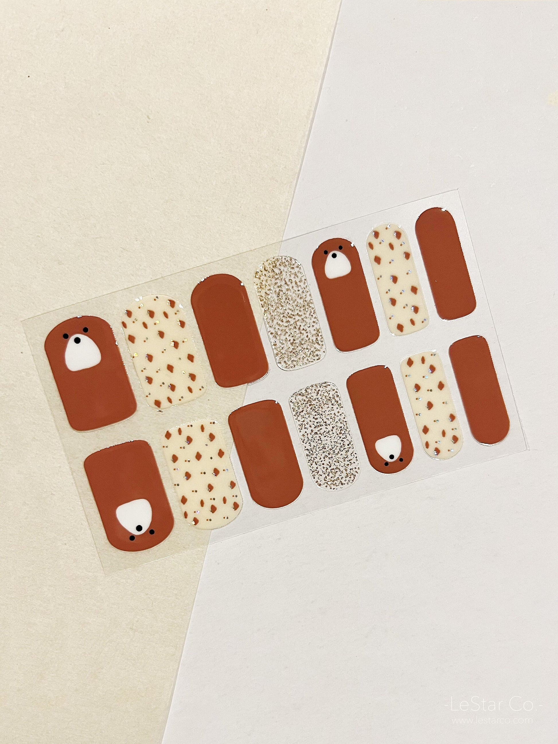 Brown Bear Gel Nail Wraps Base Nail Wrap Nail Strips Nail Polish Strips Nail Stickers Home Nail DIY False Tips Manicure Nail Art Supply