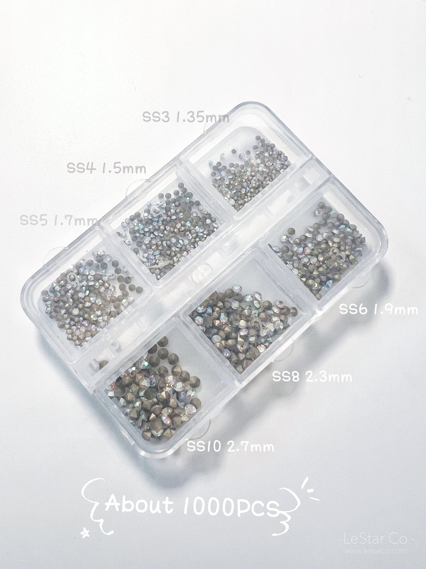 1000pcs Mixed sizes Pointed Back Rhinestones Diamond Crystal Gem stones Clear AB Diamonds Sequins 3D Nail Design Decorations DIY Accessories