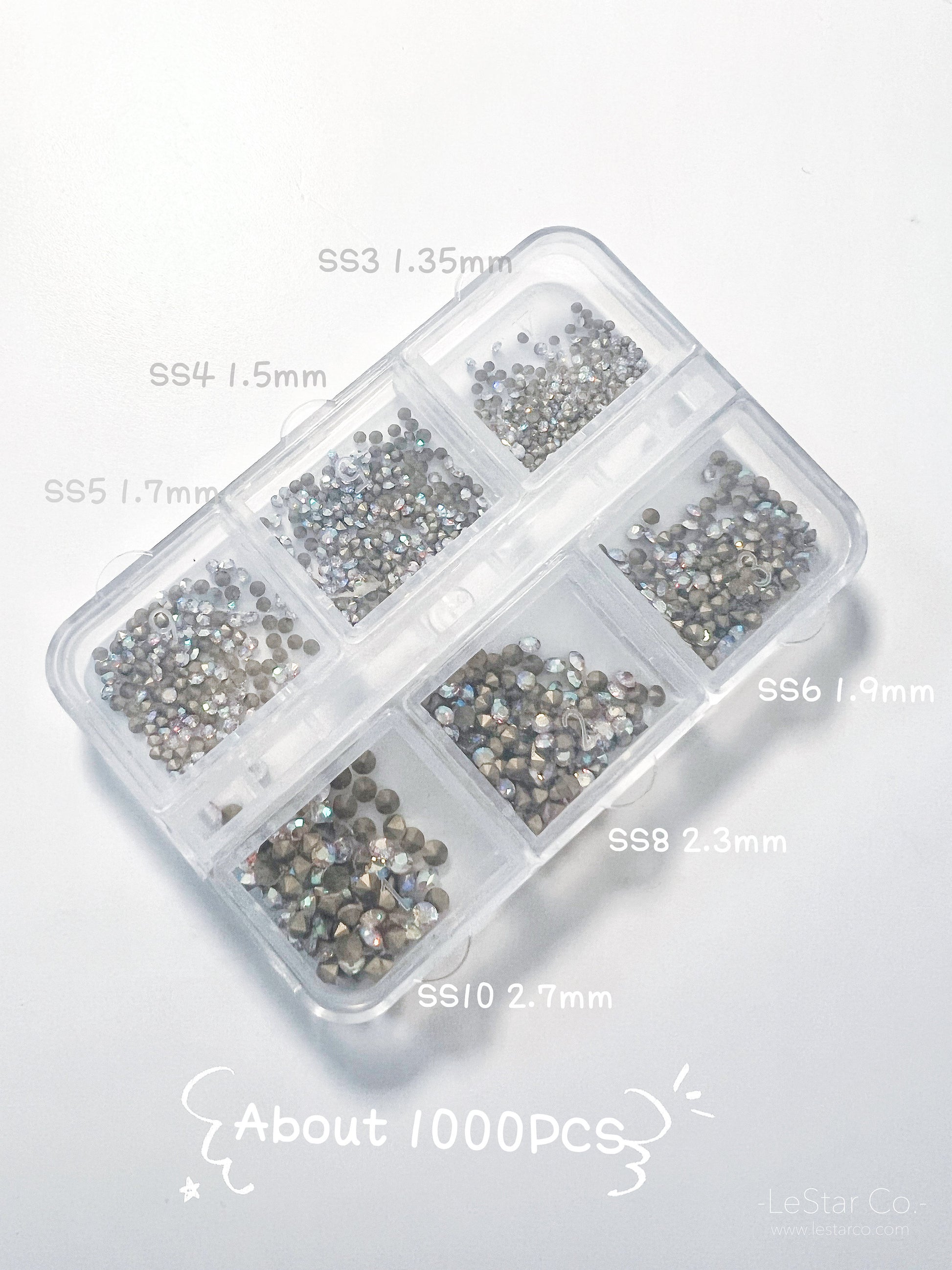 1000pcs Mixed sizes Pointed Back Rhinestones Diamond Crystal Gem stones Clear AB Diamonds Sequins 3D Nail Design Decorations DIY Accessories