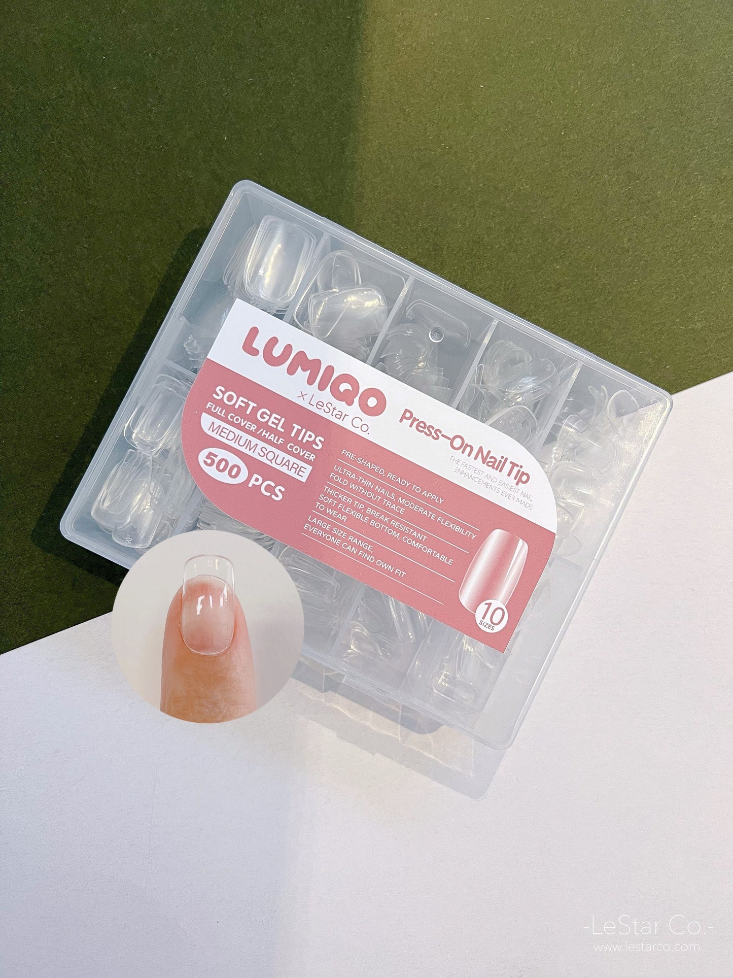 500pcs/10Sizes Medium Square Soft Gel Nail Tip Clear Press on Nail Full Cover/Half Cover False Nails By LUMIQO DIY Nailart