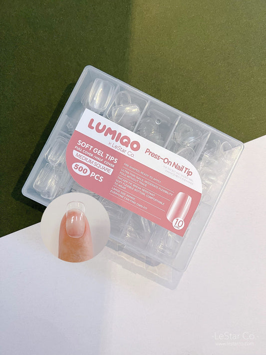 500pcs/10Sizes Medium Square Soft Gel Nail Tip Clear Press on Nail  Full Cover/Half Cover False Nails By LUMIQO DIY Nailart