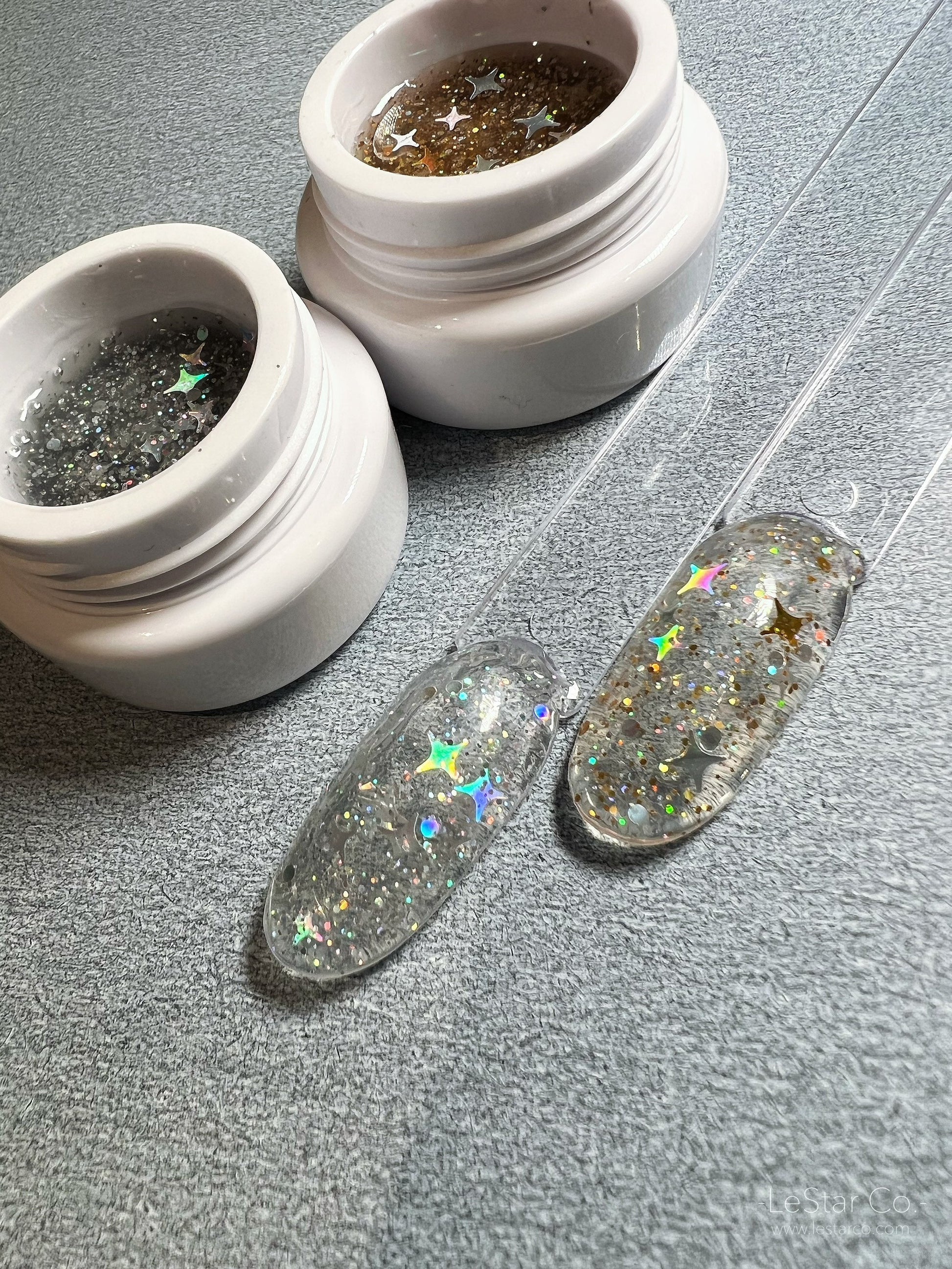 Shooting Star | Kira Star | Gold/Silver Holographic Star Mixed Glitter | Ultra Shine UV Gels Polish Home Nail DIY False Tips Nail Art Supply