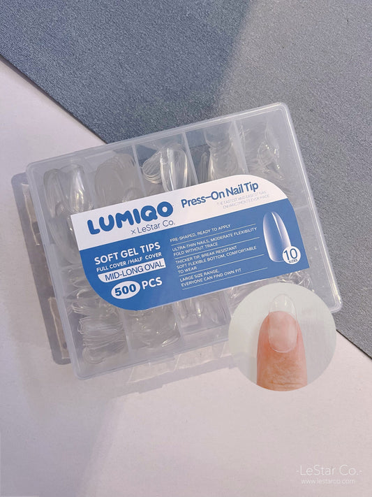 500pcs/10Sizes MID-Long Oval Soft Gel Nail Tip Clear Press on Nail  Full Cover/Half Cover False Nails By LUMIQO DIY Nailart
