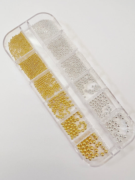 12 Grids/6 Sizes Mini Micro Stainless Steel Ball Bead Stud Gold Silver Nail Art Decorations | Nail Decals | Nail Art DIY