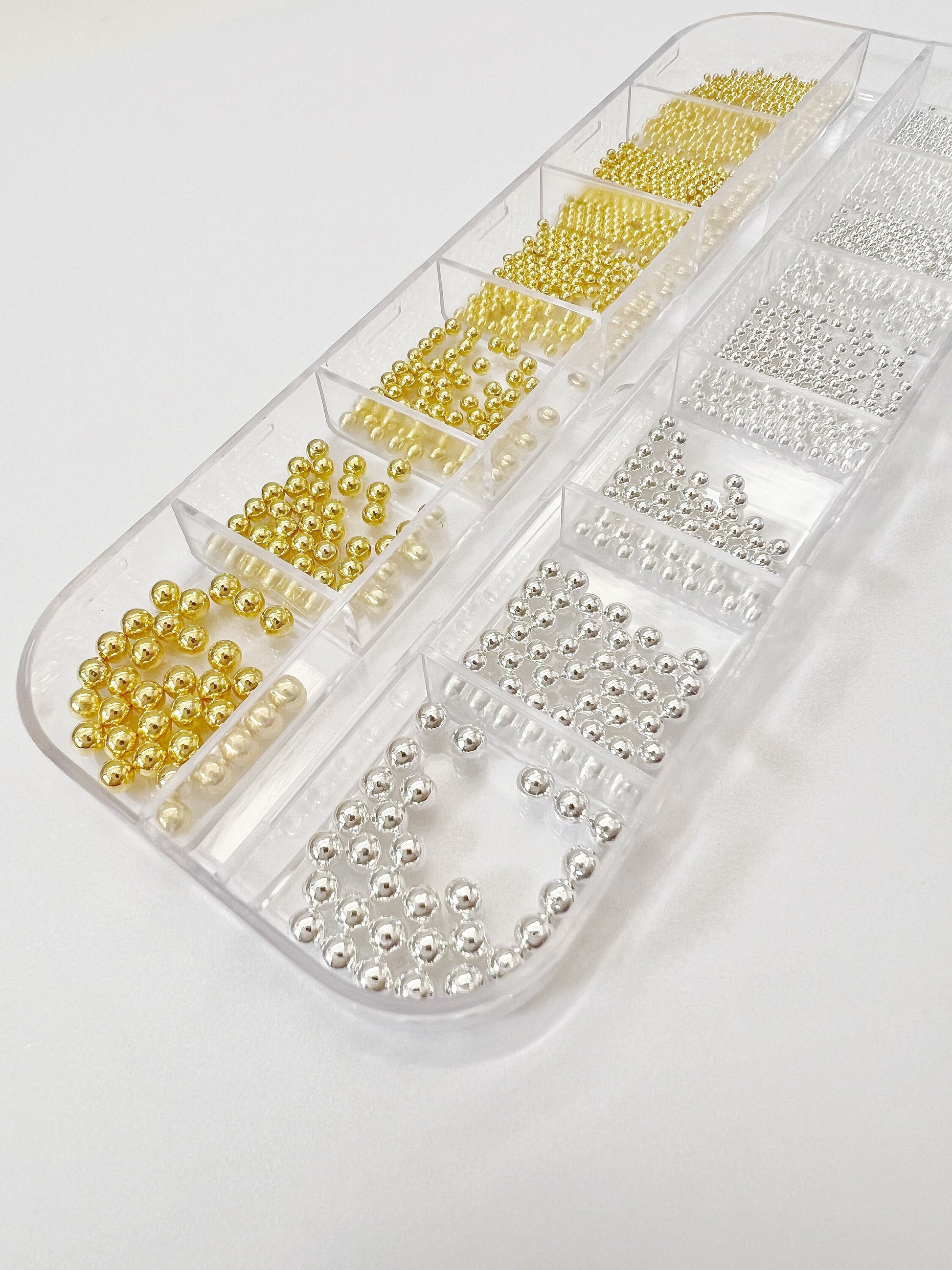 12 Grids/6 Sizes Mini Micro Stainless Steel Ball Bead Stud Gold Silver Nail Art Decorations | Nail Decals | Nail Art DIY