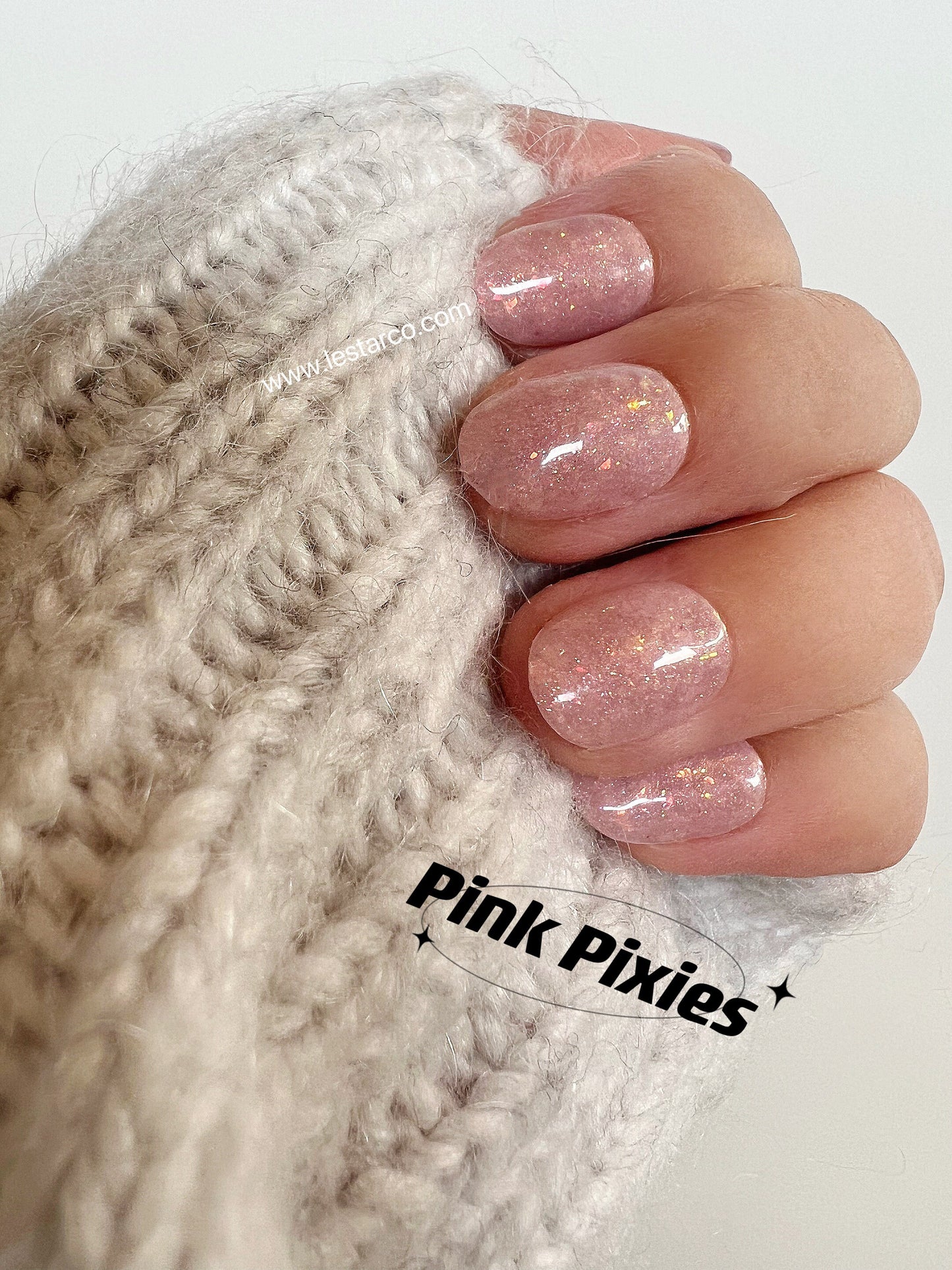 Pink Pixies | Sheer Pink Shimmer Glitter | Ultra Shine Long Lasting Brush on UV Gels Home Nail DIY False Tips Manicure Nail Art Supply