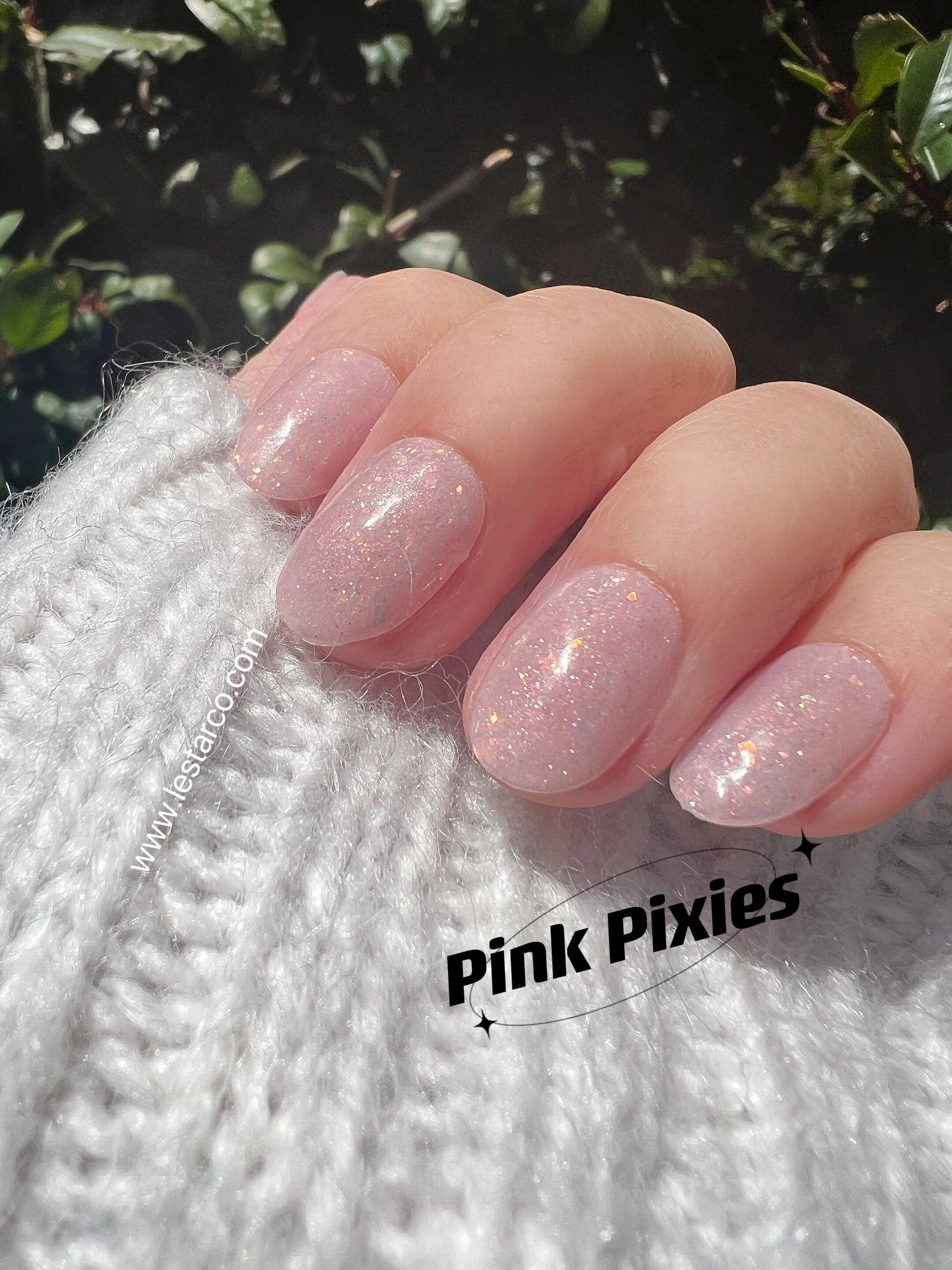 Pink Pixies | Sheer Pink Shimmer Glitter | Ultra Shine Long Lasting Brush on UV Gels Home Nail DIY False Tips Manicure Nail Art Supply