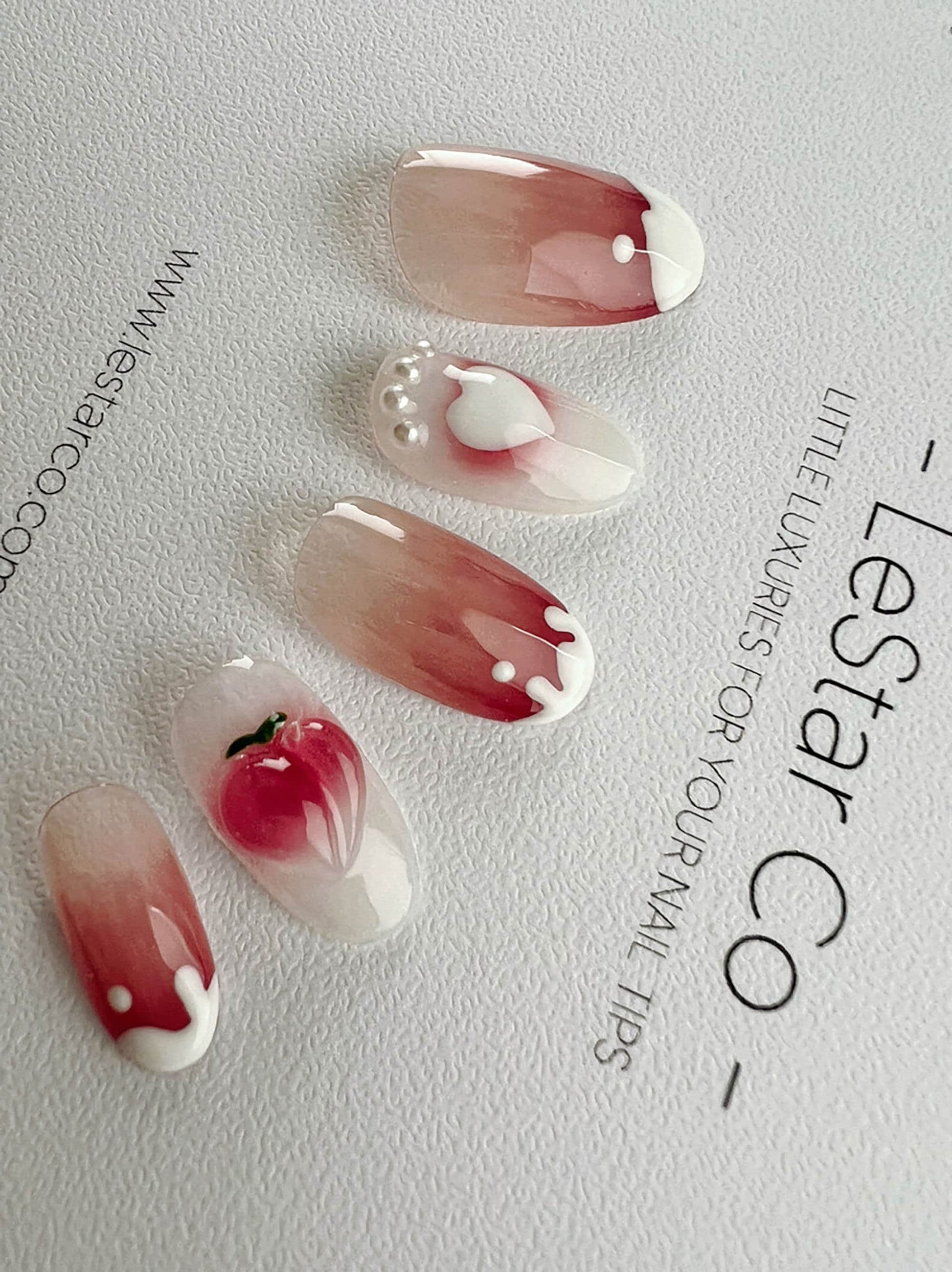 Reusable Peach Ice cream | Premium Press on Nails Gel | Fake Nails | Cute Fun Colorful Colorful Gel Nail Artist faux nails xx219