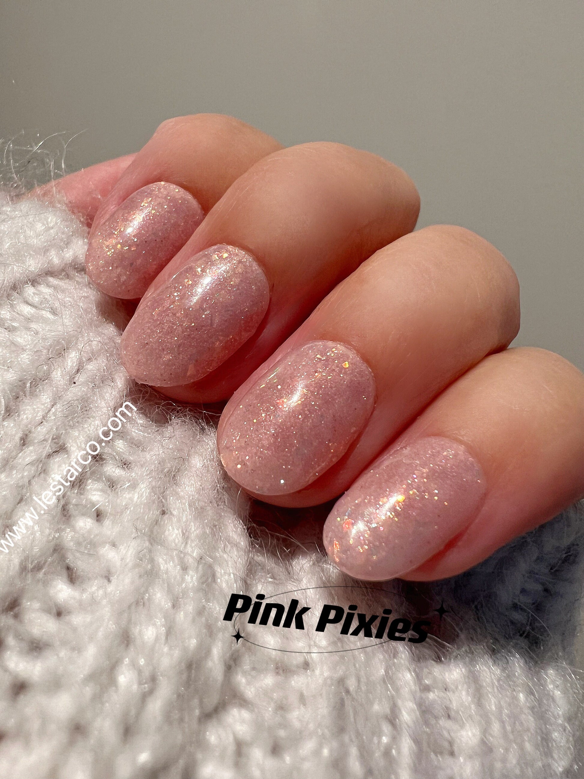 Pink Pixies | Sheer Pink Shimmer Glitter | Ultra Shine Long Lasting Brush on UV Gels Home Nail DIY False Tips Manicure Nail Art Supply