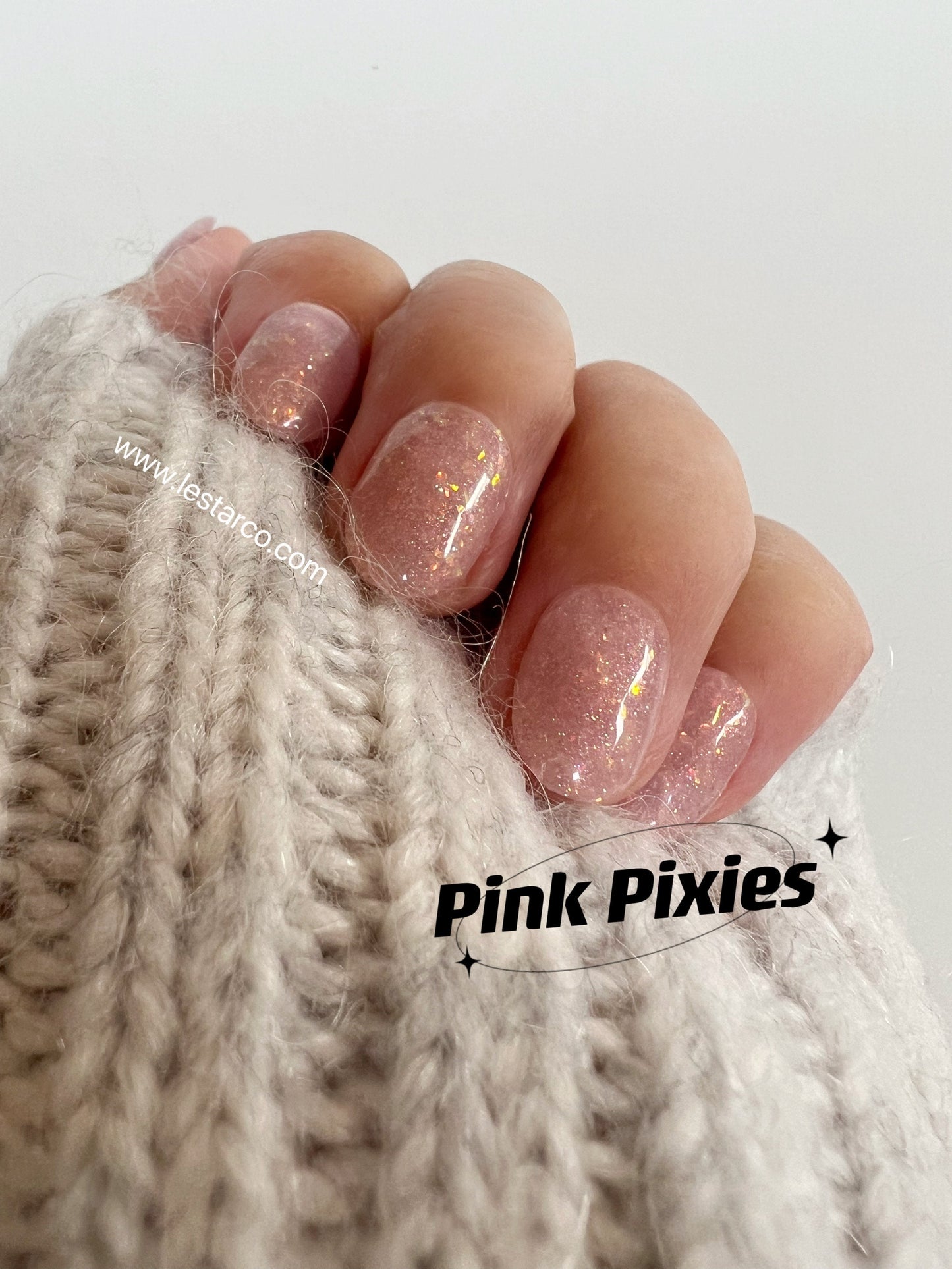 Pink Pixies | Sheer Pink Shimmer Glitter | Ultra Shine Long Lasting Brush on UV Gels Home Nail DIY False Tips Manicure Nail Art Supply