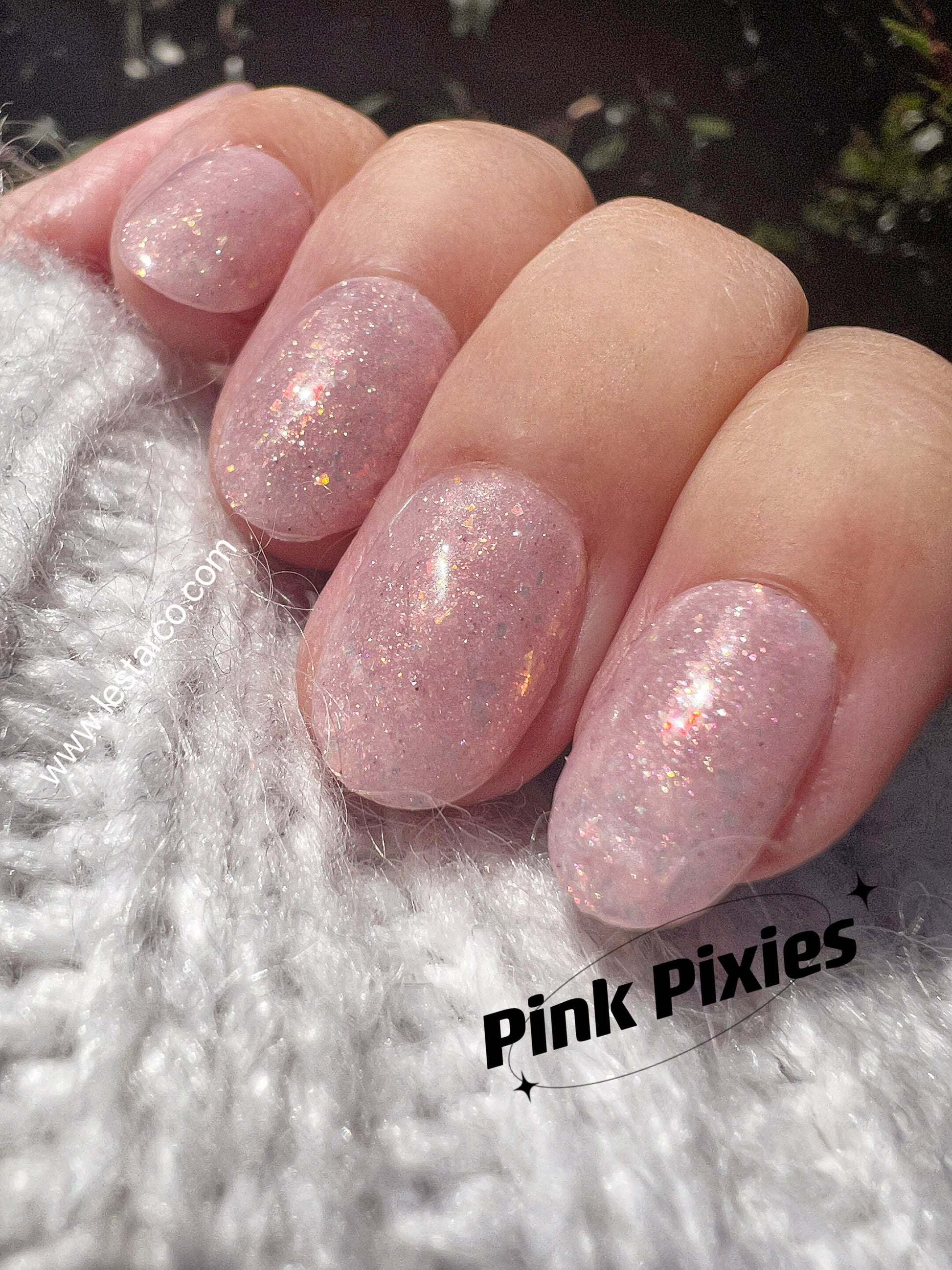Pink Pixies | Sheer Pink Shimmer Glitter | Ultra Shine Long Lasting Brush on UV Gels Home Nail DIY False Tips Manicure Nail Art Supply