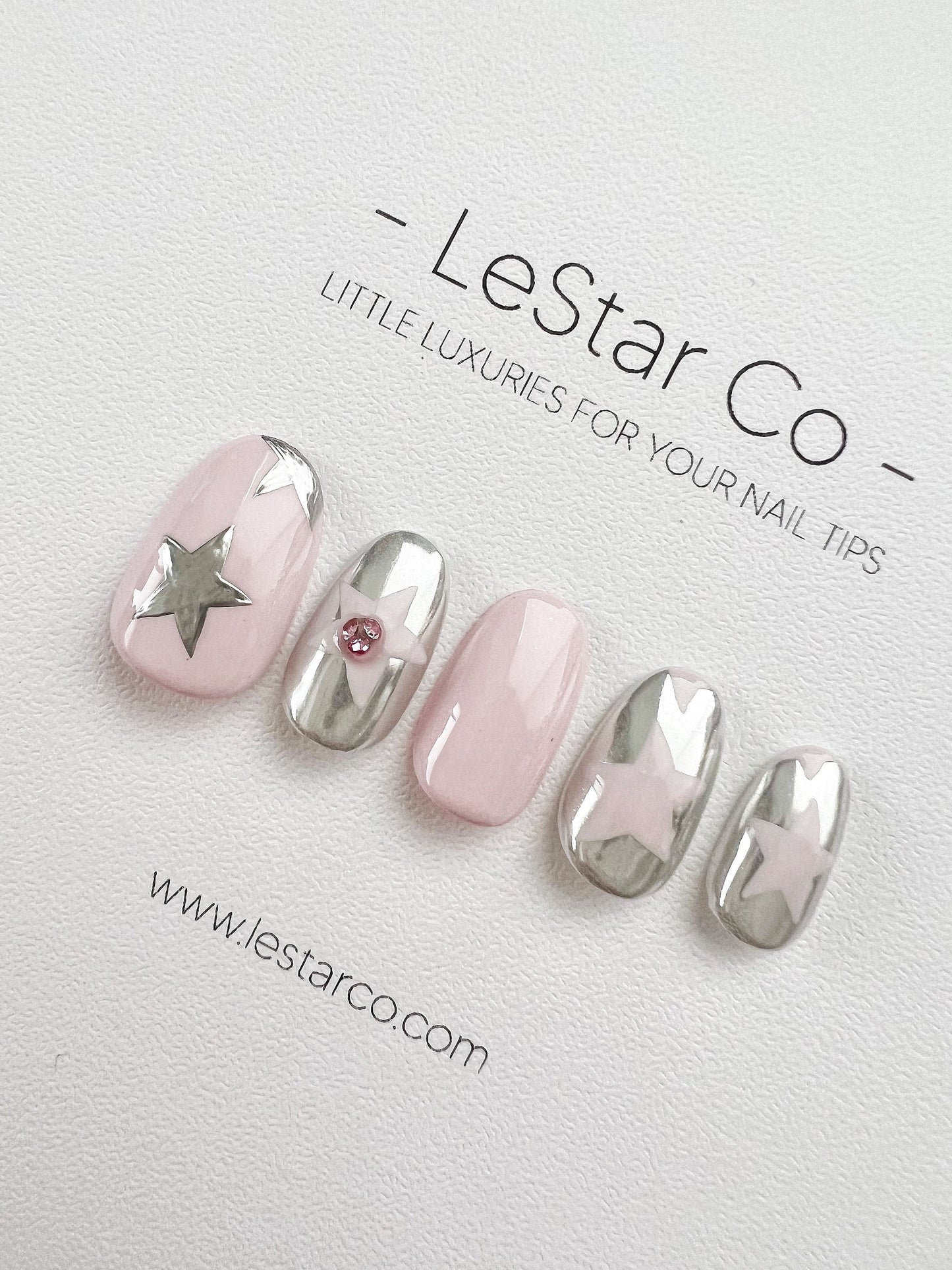 Reusable Sliver Star Nails Premium Short Press on Nails Gel Manicure | Fake Nails | Handmade | Lestarco faux nails ML233