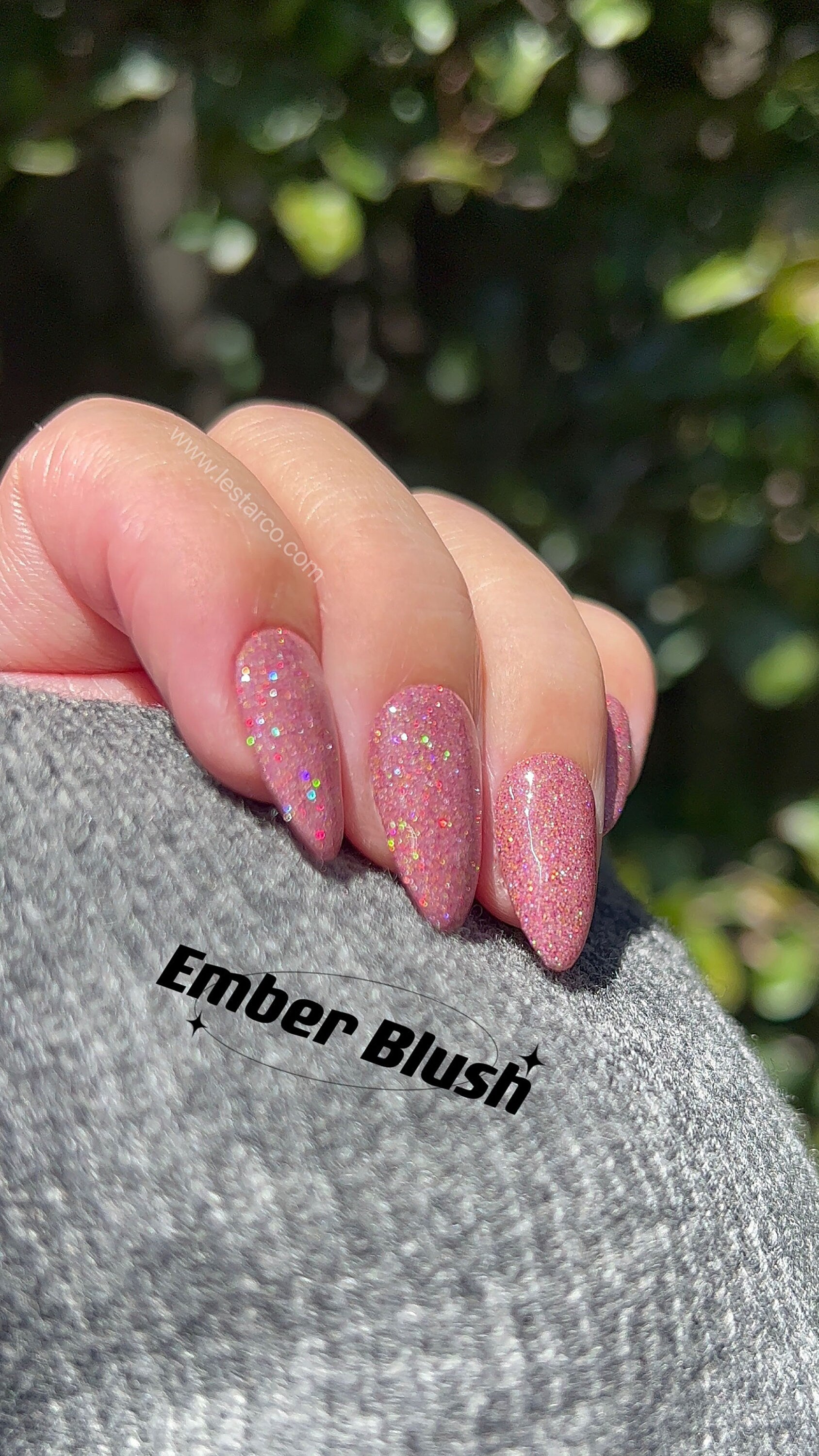 Ember Blush | Sheer Pink w/ Gold Red Glitter | Ultra Shine Long Lasting Brush on UV Gels Home Nail DIY False Tips Manicure Nail Art Supply