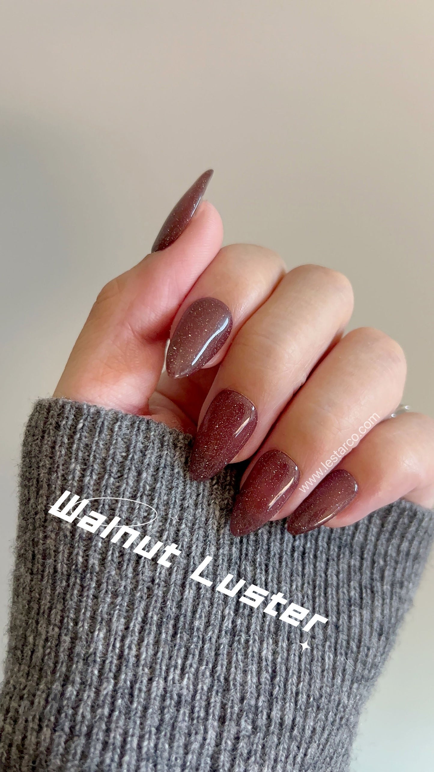 Walnut Luster | Sheer Brown w/ Silver Glitter | Ultra Shine Long Lasting Brush on UV Gels Home Nail DIY False Tips Manicure Nail Art Supply