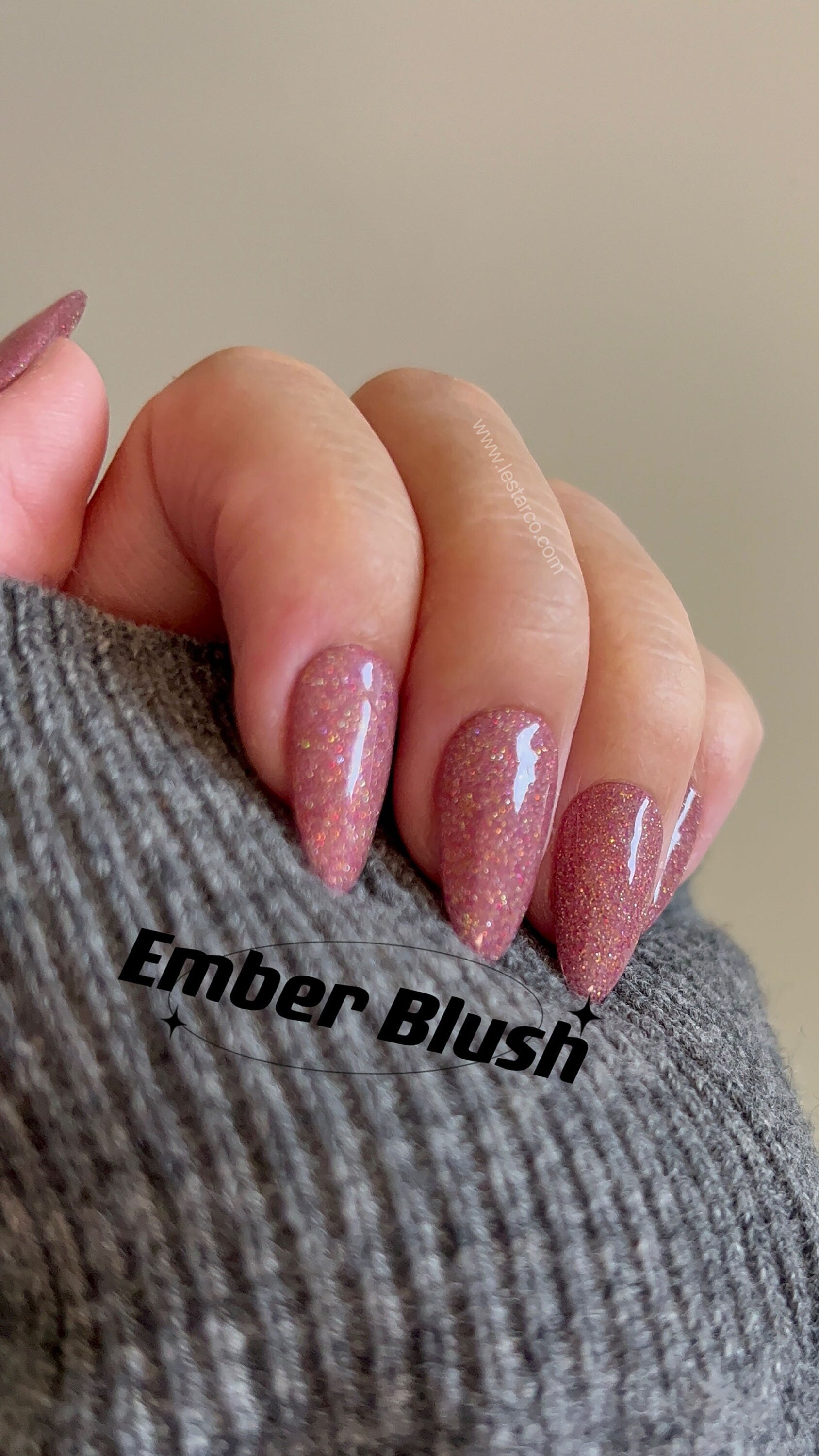 Ember Blush | Sheer Pink w/ Gold Red Glitter | Ultra Shine Long Lasting Brush on UV Gels Home Nail DIY False Tips Manicure Nail Art Supply