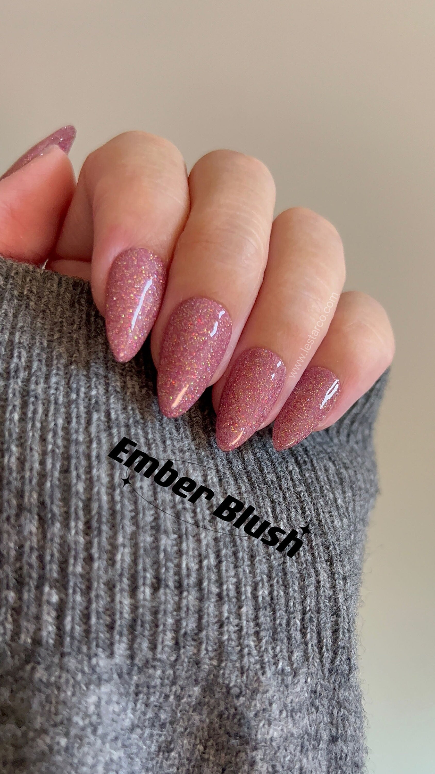 Ember Blush | Sheer Pink w/ Gold Red Glitter | Ultra Shine Long Lasting Brush on UV Gels Home Nail DIY False Tips Manicure Nail Art Supply