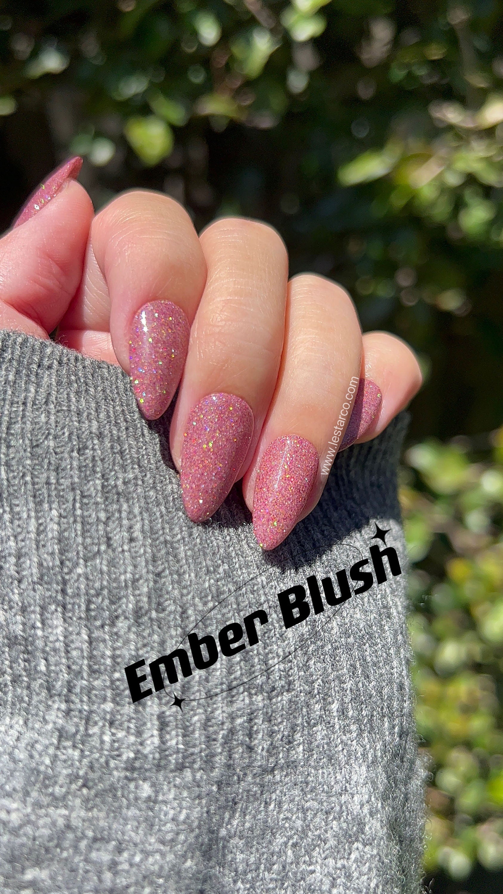 Ember Blush | Sheer Pink w/ Gold Red Glitter | Ultra Shine Long Lasting Brush on UV Gels Home Nail DIY False Tips Manicure Nail Art Supply