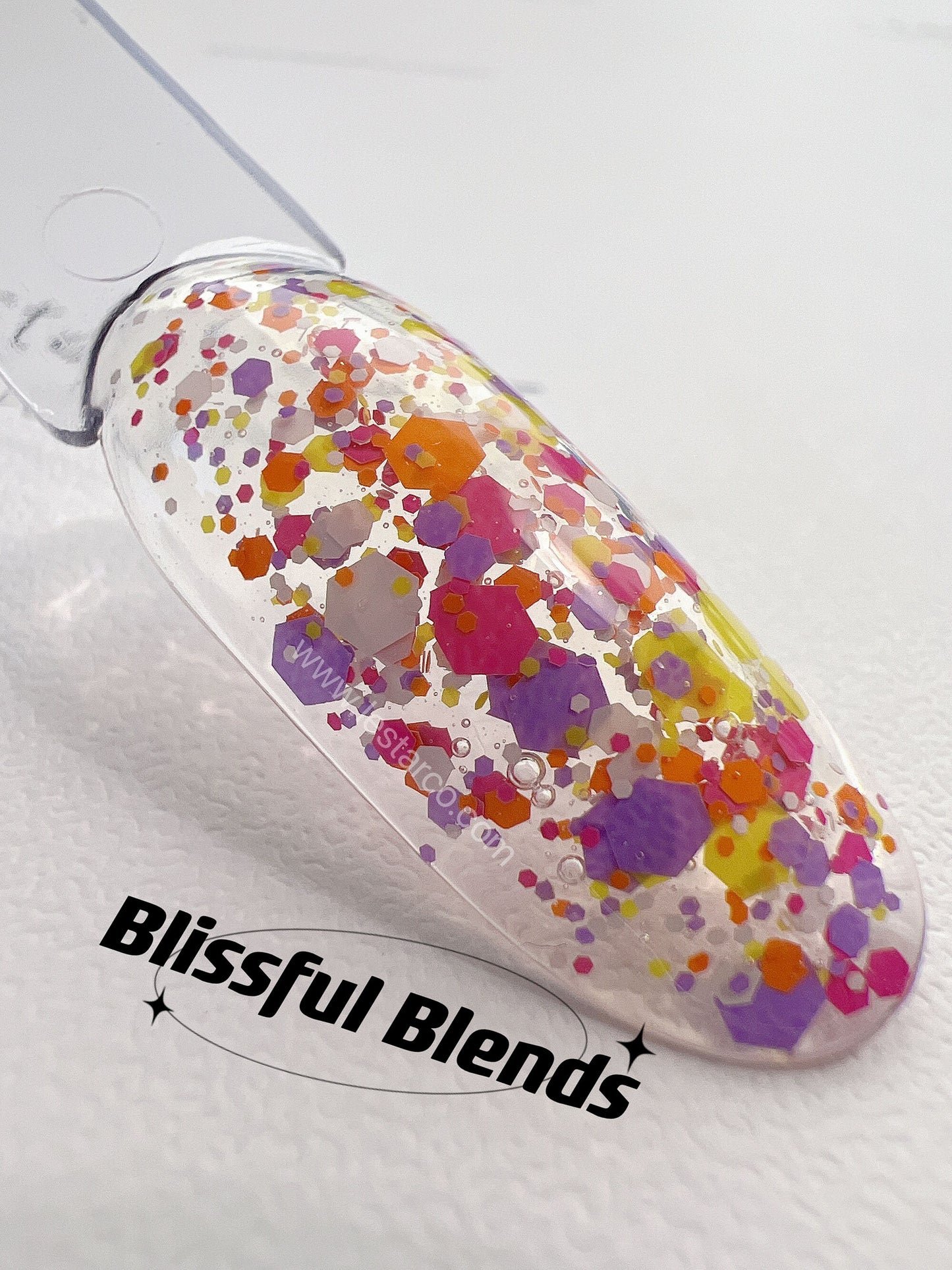 Blissful Blends | Clear Base w/ Glitter | Ultra Shine Long Lasting Brush on UV Gels Home Nail DIY False Tips Manicure Nail Art Supply