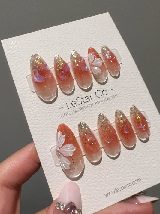 Reusable Sparkling Bloom | Premium Press on Nails Gel | Fake Nails | Cute Fun Colorful Gel Nail Artist faux nails BB249