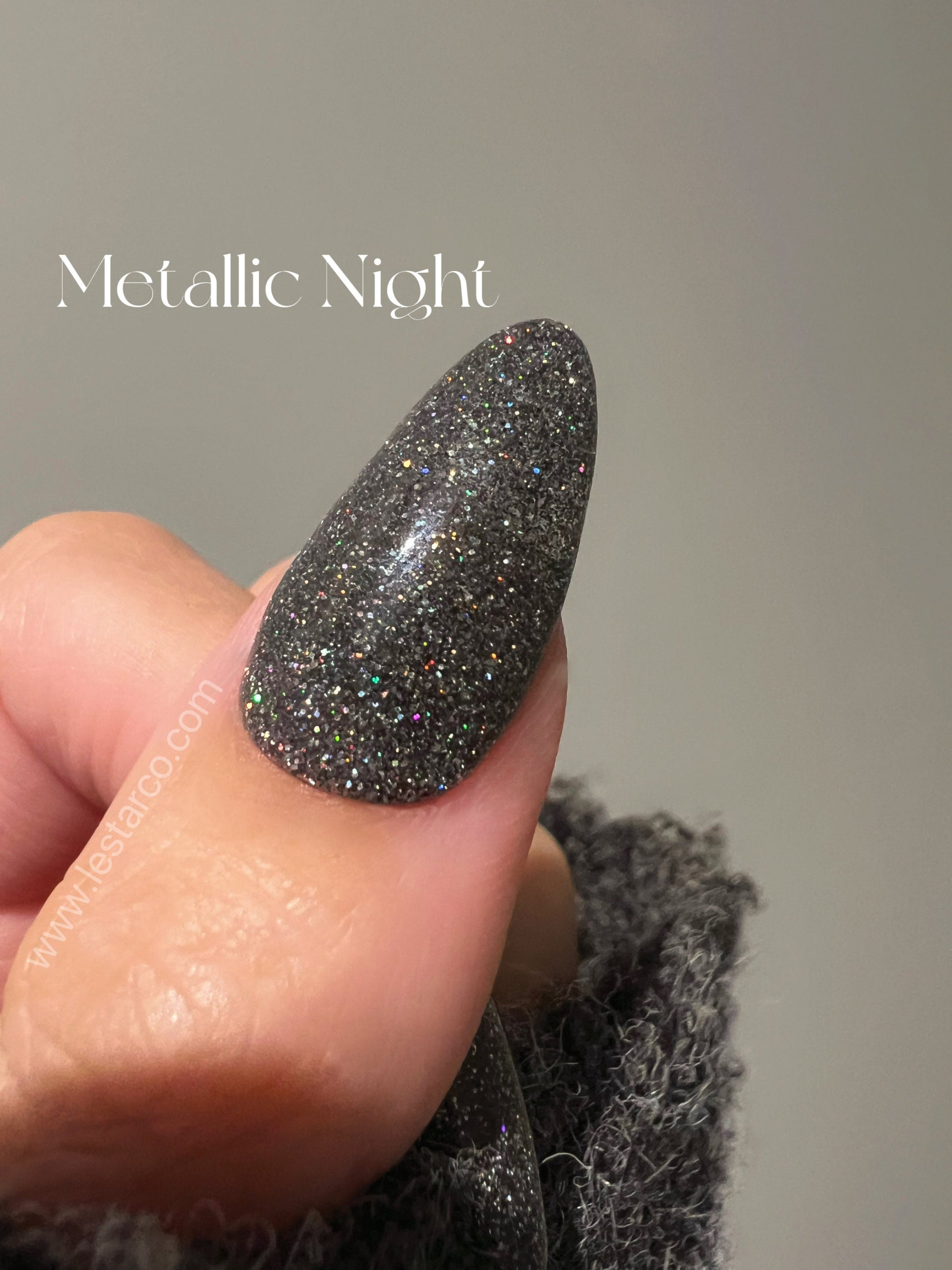 Metallic Night | Black Holographic Glitter | Ultra Shine Long Lasting Brush on UV Gels Home Nail DIY False Tips Manicure Nail Art Supply