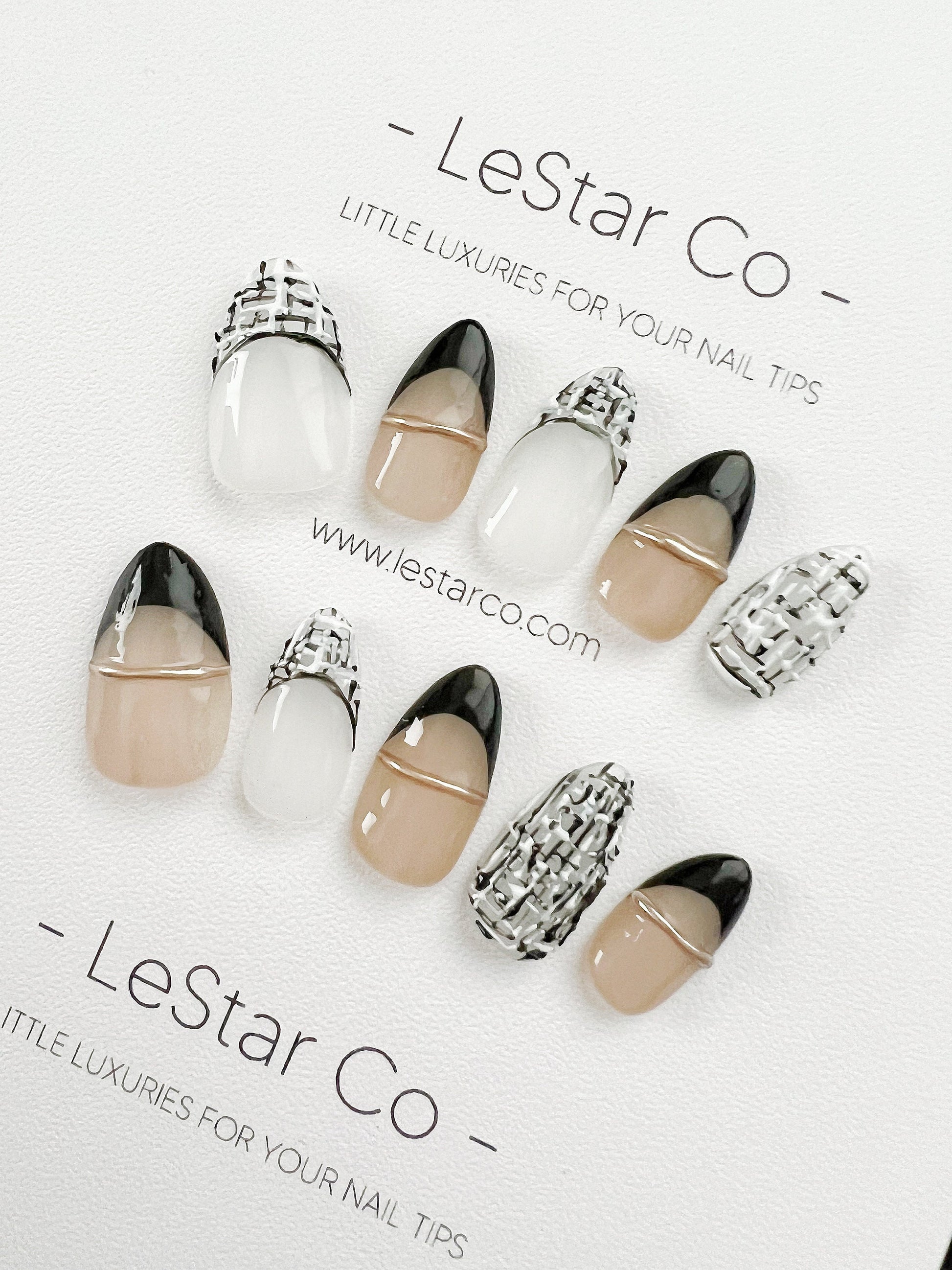 Reusable Black White Woolen | Premium Press on Nails Gel | Fake Nails | Cute Fun Colorful Gel Nail Artist faux nails ML277