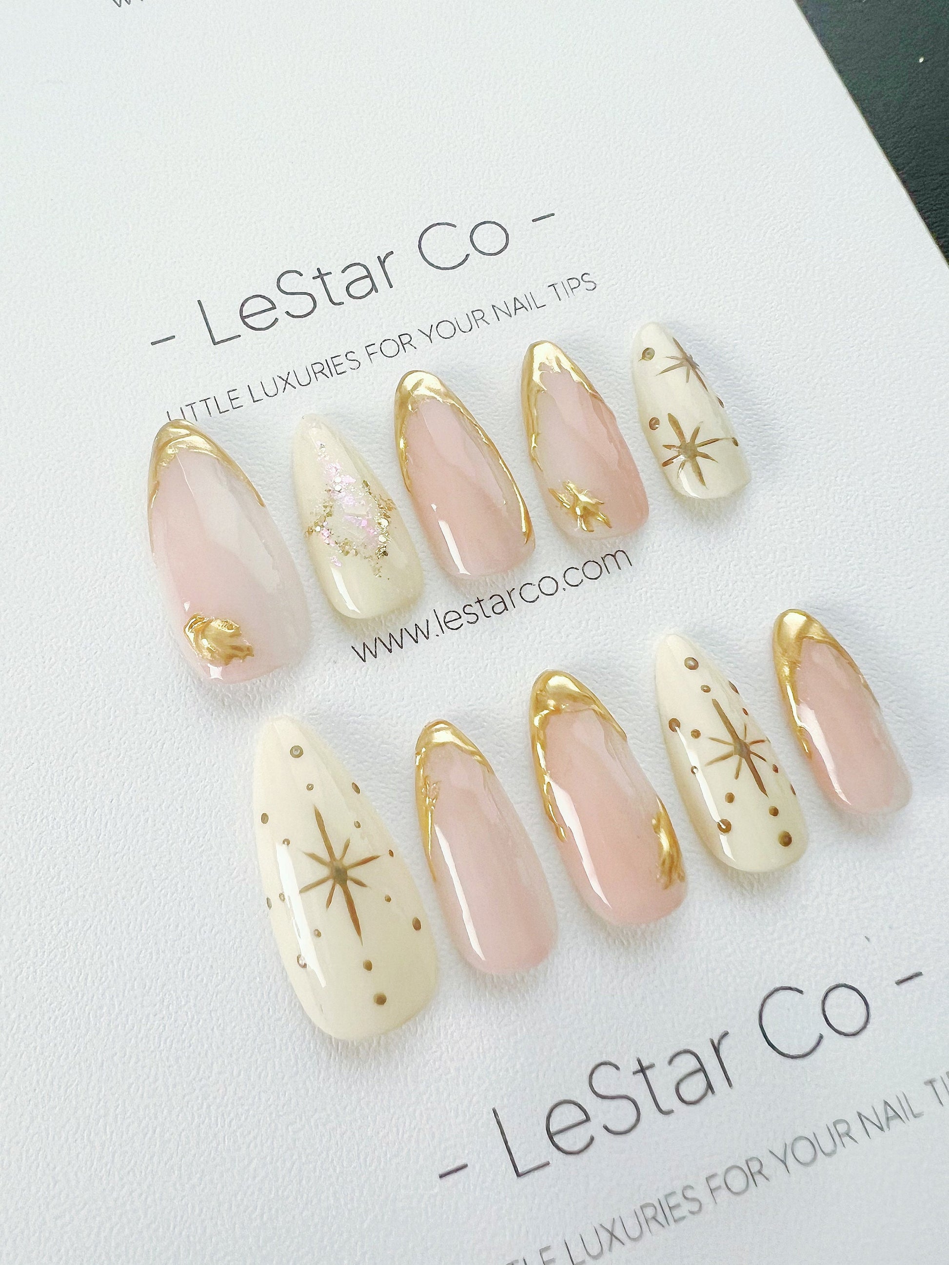 Reusable Pink Starlight | Premium Press on Nails Gel | Fake Nails | Cute Fun Colorful Gel Nail Artist faux nails ML297