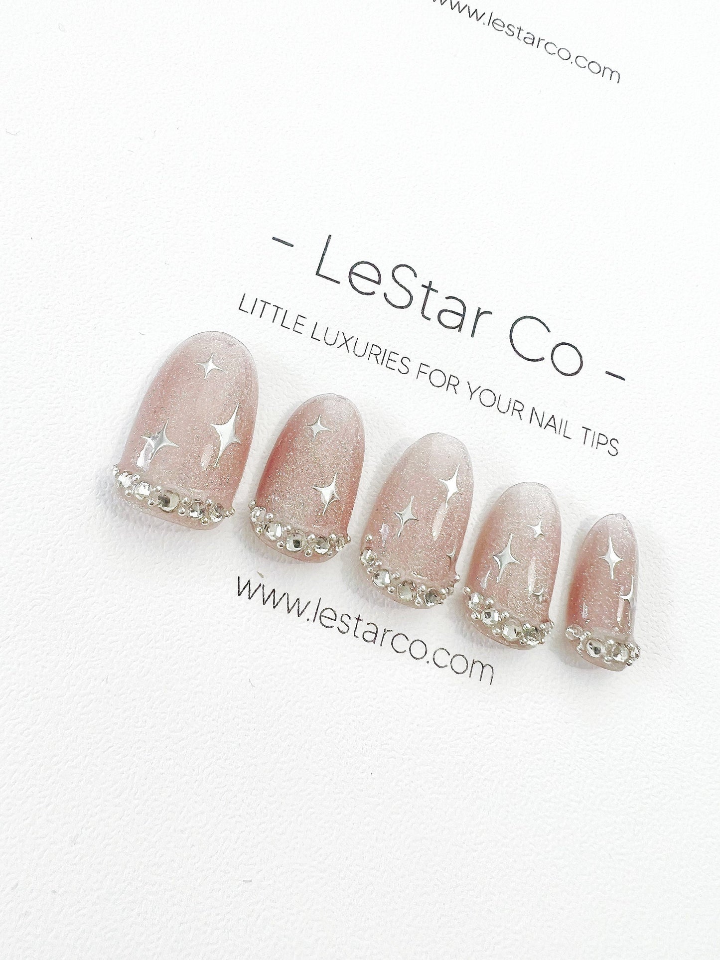 Reusable Nude Pink Cateye Starlit | Premium Press on Nails Gel | Fake Nails | Cute Fun Colorful Gel Nail Artist faux nails TT 304