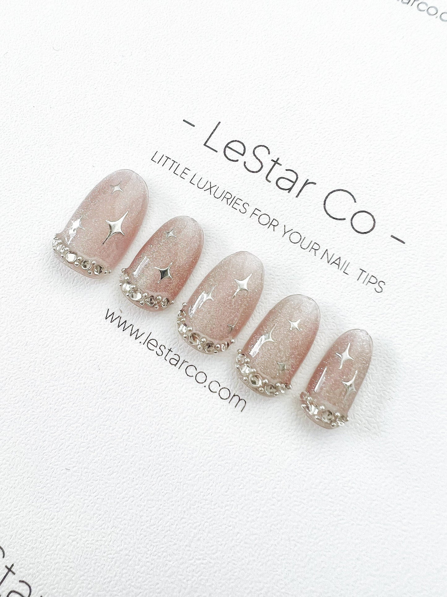 Reusable Nude Pink Cateye Starlit | Premium Press on Nails Gel | Fake Nails | Cute Fun Colorful Gel Nail Artist faux nails TT 304